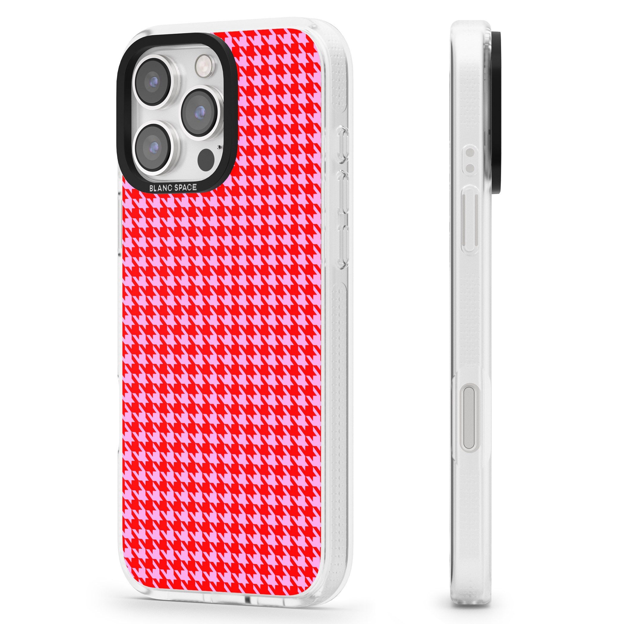 Neon Pink & Red Houndstooth Pattern iPhone 16 Pro Max / 16 Pro Clear Case Impact Air - Blanc Space