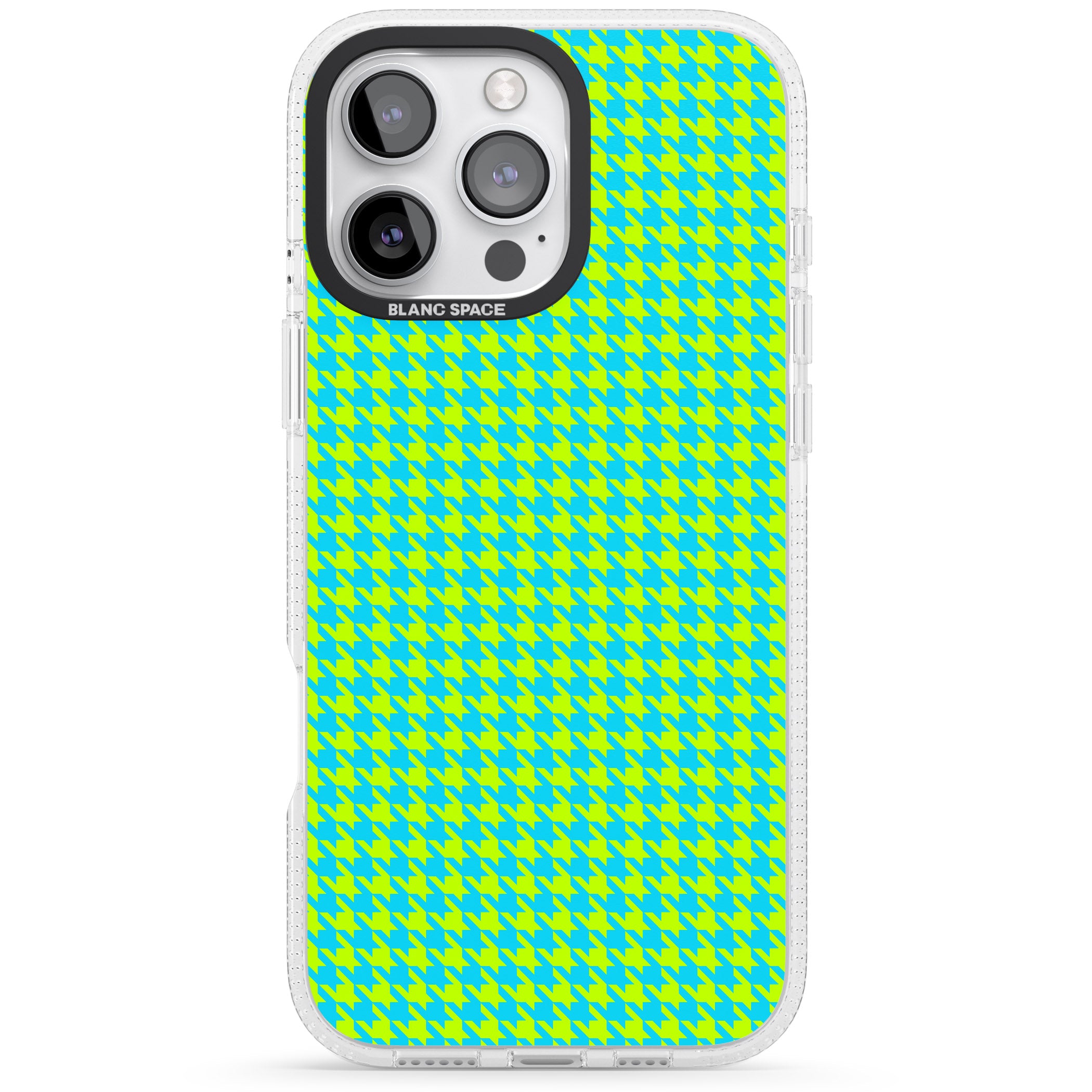 Neon Lime & Turquoise Houndstooth Pattern iPhone 16 Pro Max / 16 Pro Clear Case Impact Air - Blanc Space