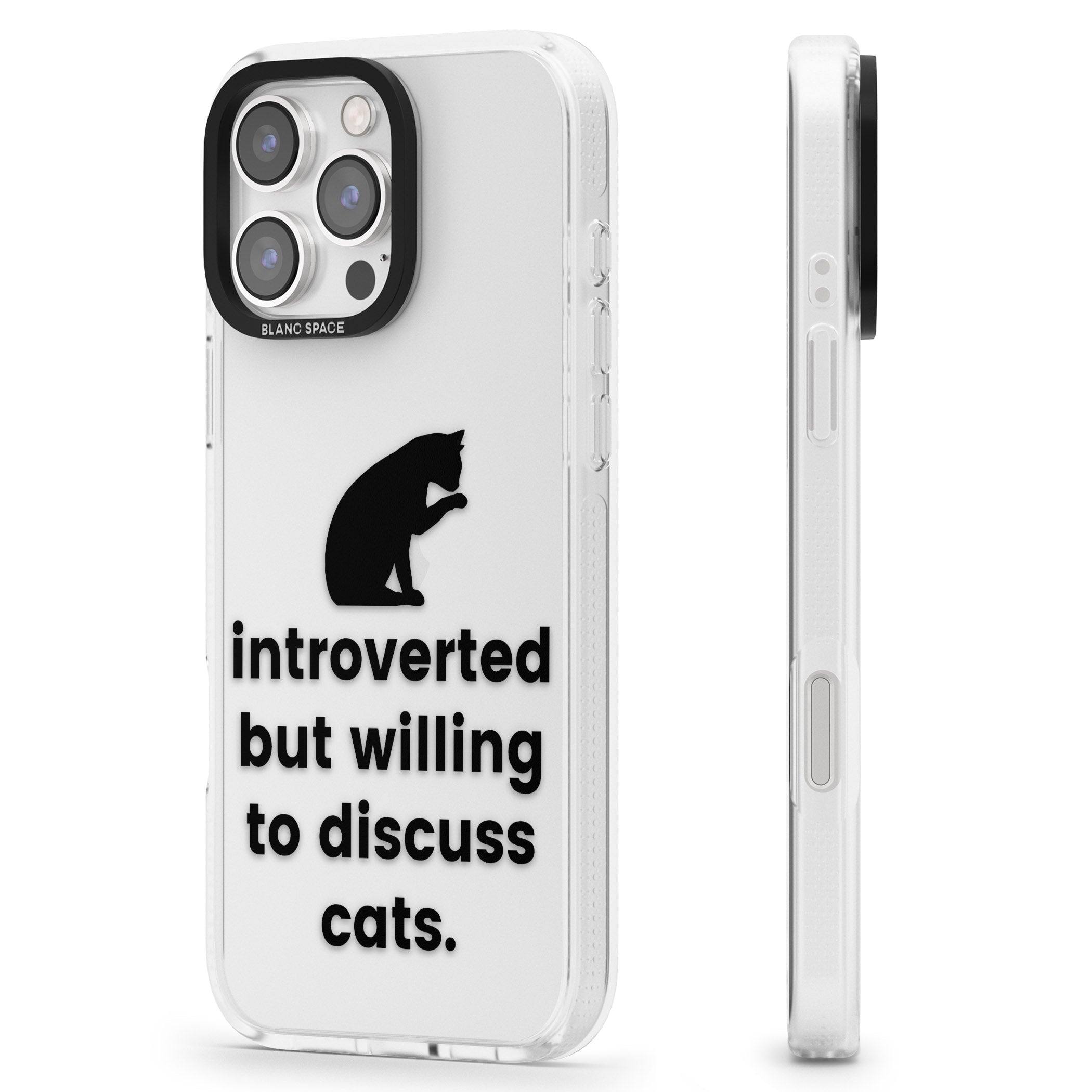 Introverted But Willing To Discuss Cats iPhone 16 Pro Max / 16 Pro Clear Case Impact Air - Blanc Space