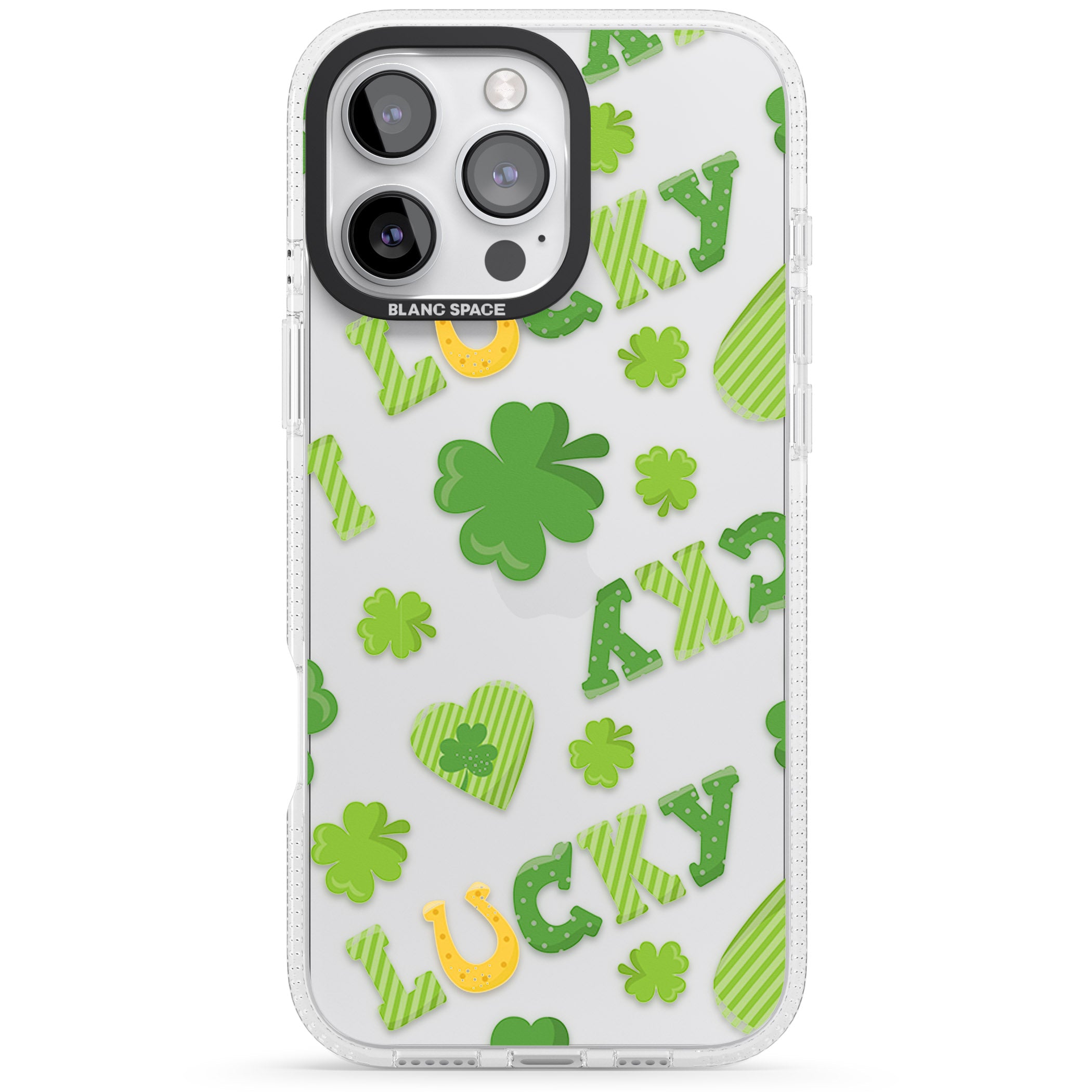 Lucky Irish Clover iPhone 16 Pro Max / 16 Pro Clear Case Impact Air - Blanc Space