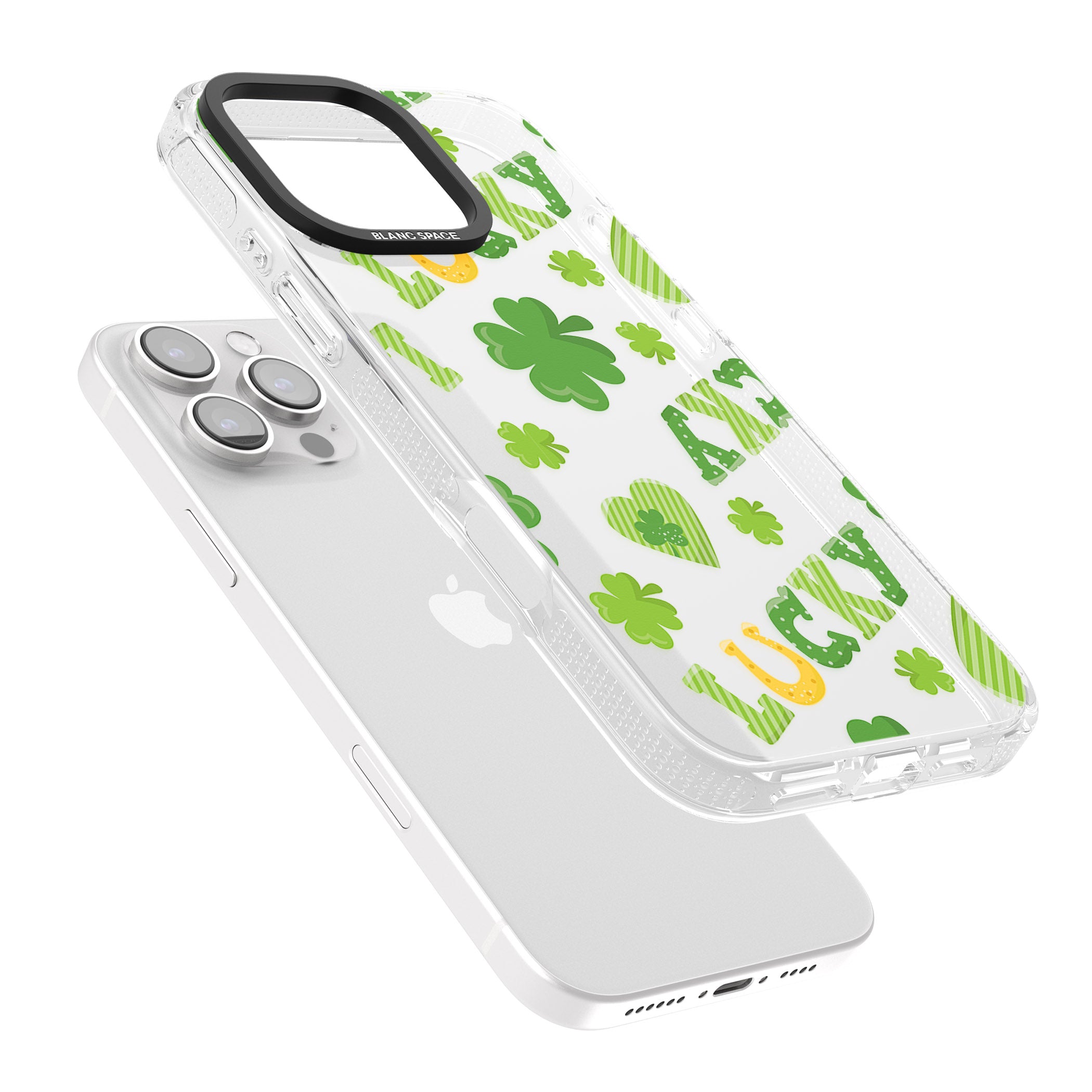 Lucky Irish Clover iPhone 16 Pro Max / 16 Pro Clear Case Impact Air - Blanc Space