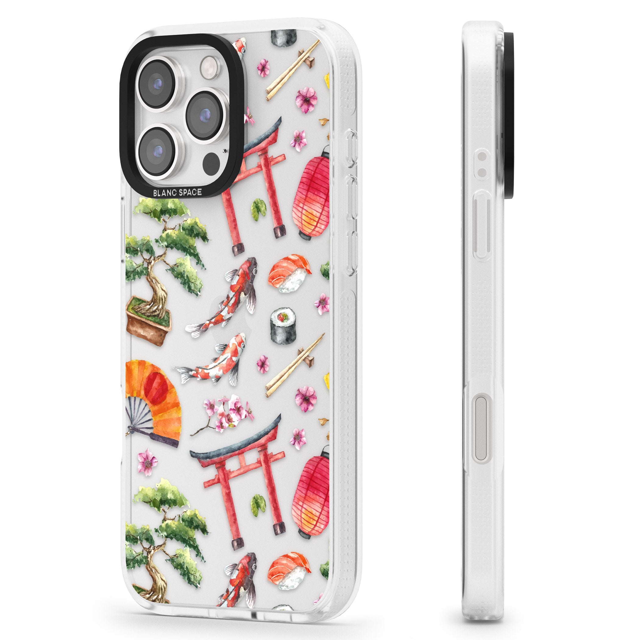 Mixed Japanese Watercolour Pattern iPhone 16 Pro Max / 16 Pro Clear Case Impact Air - Blanc Space