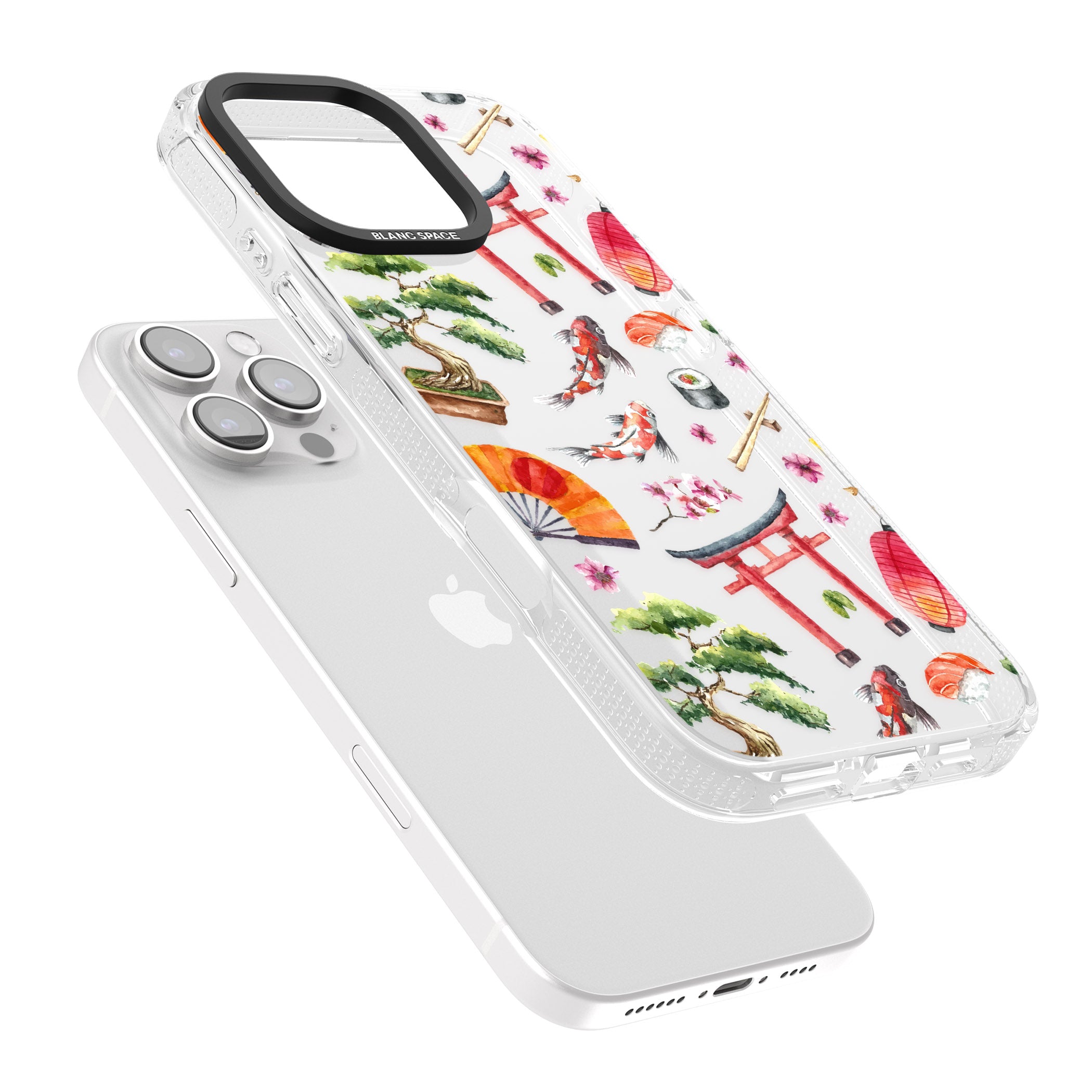 Mixed Japanese Watercolour Pattern iPhone 16 Pro Max / 16 Pro Clear Case Impact Air - Blanc Space