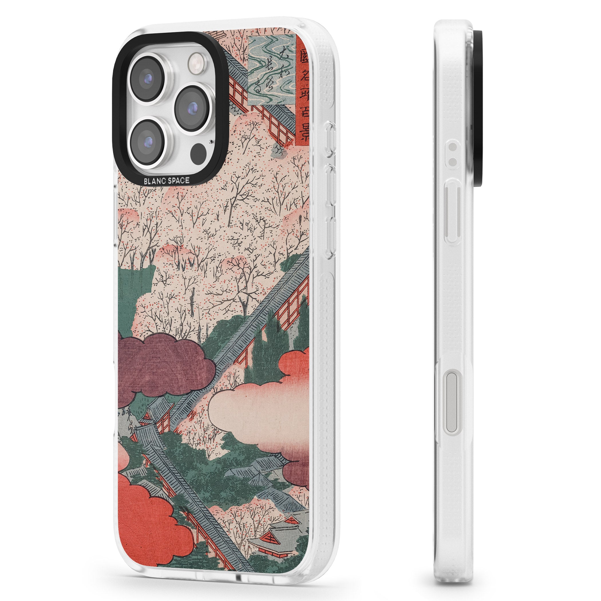 Vintage Japanese Illustrations Japanese City iPhone 16 Pro Max / 16 Pro Clear Case Impact Air - Blanc Space