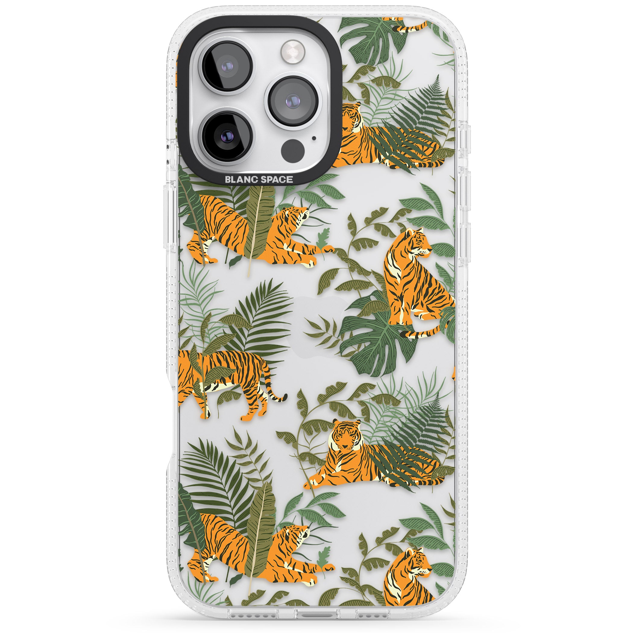 ClearTiger & Fern Jungle Cat Pattern iPhone 16 Pro Max / 16 Pro Clear Case Impact Air - Blanc Space