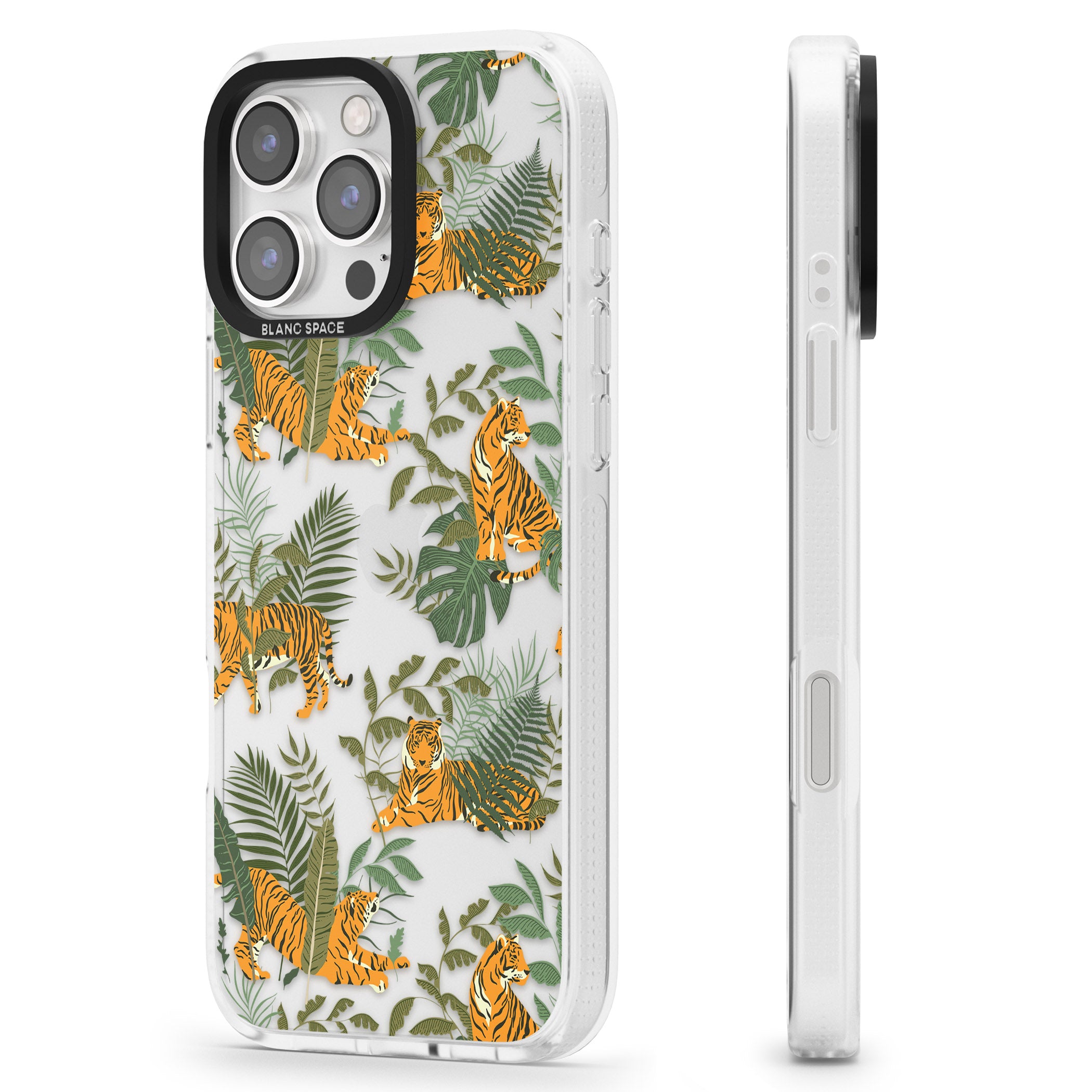ClearTiger & Fern Jungle Cat Pattern iPhone 16 Pro Max / 16 Pro Clear Case Impact Air - Blanc Space