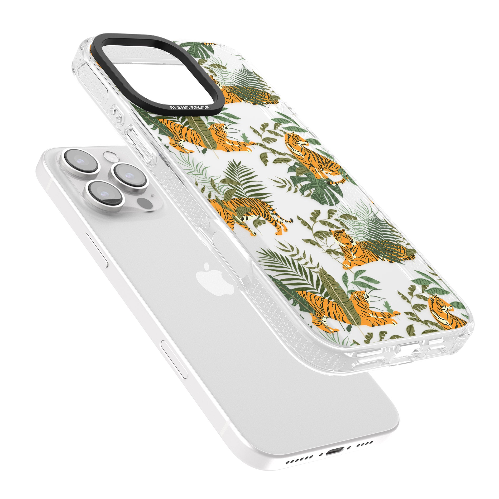 ClearTiger & Fern Jungle Cat Pattern iPhone 16 Pro Max / 16 Pro Clear Case Impact Air - Blanc Space