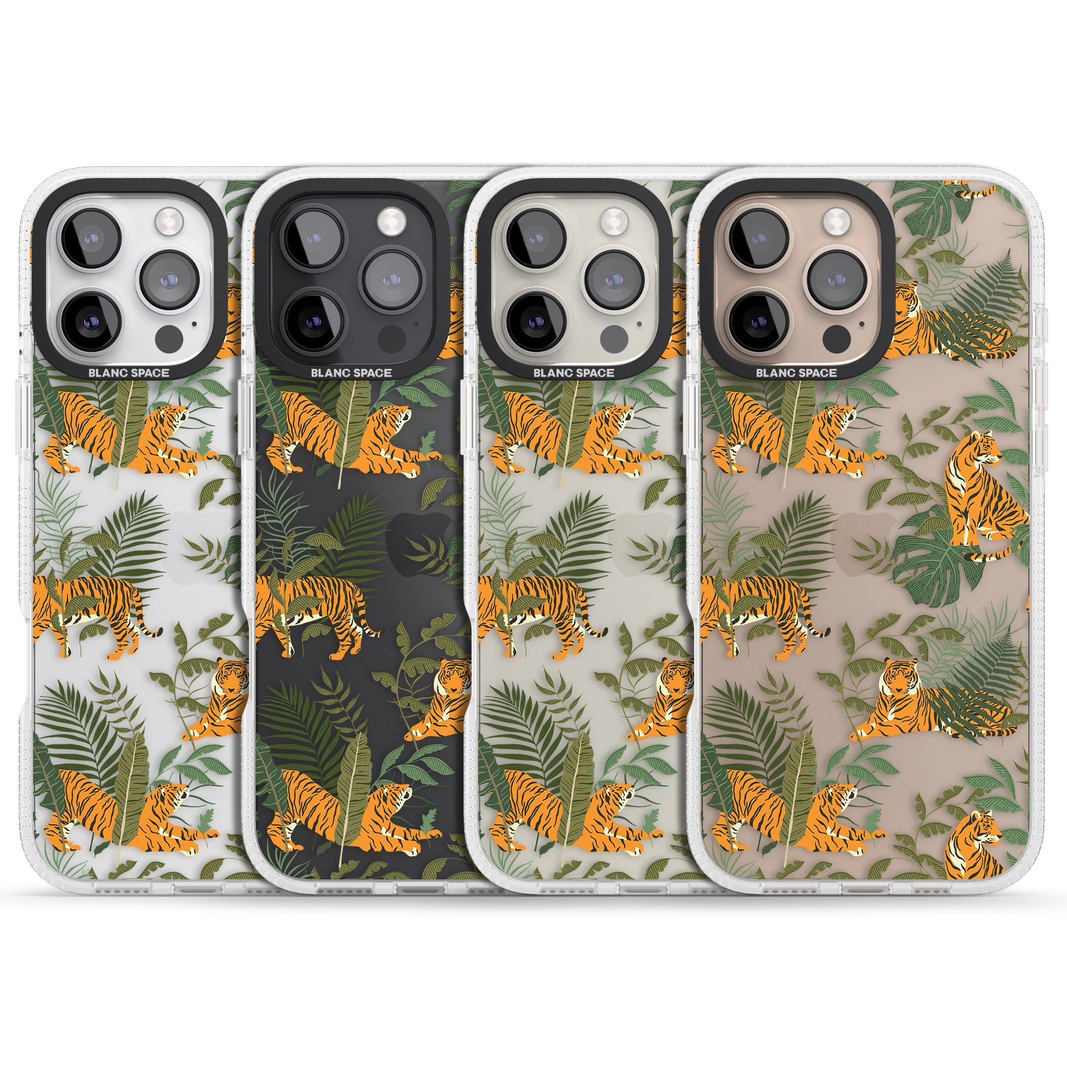ClearTiger & Fern Jungle Cat Pattern iPhone 16 Pro Max / 16 Pro Clear Case Impact Air - Blanc Space