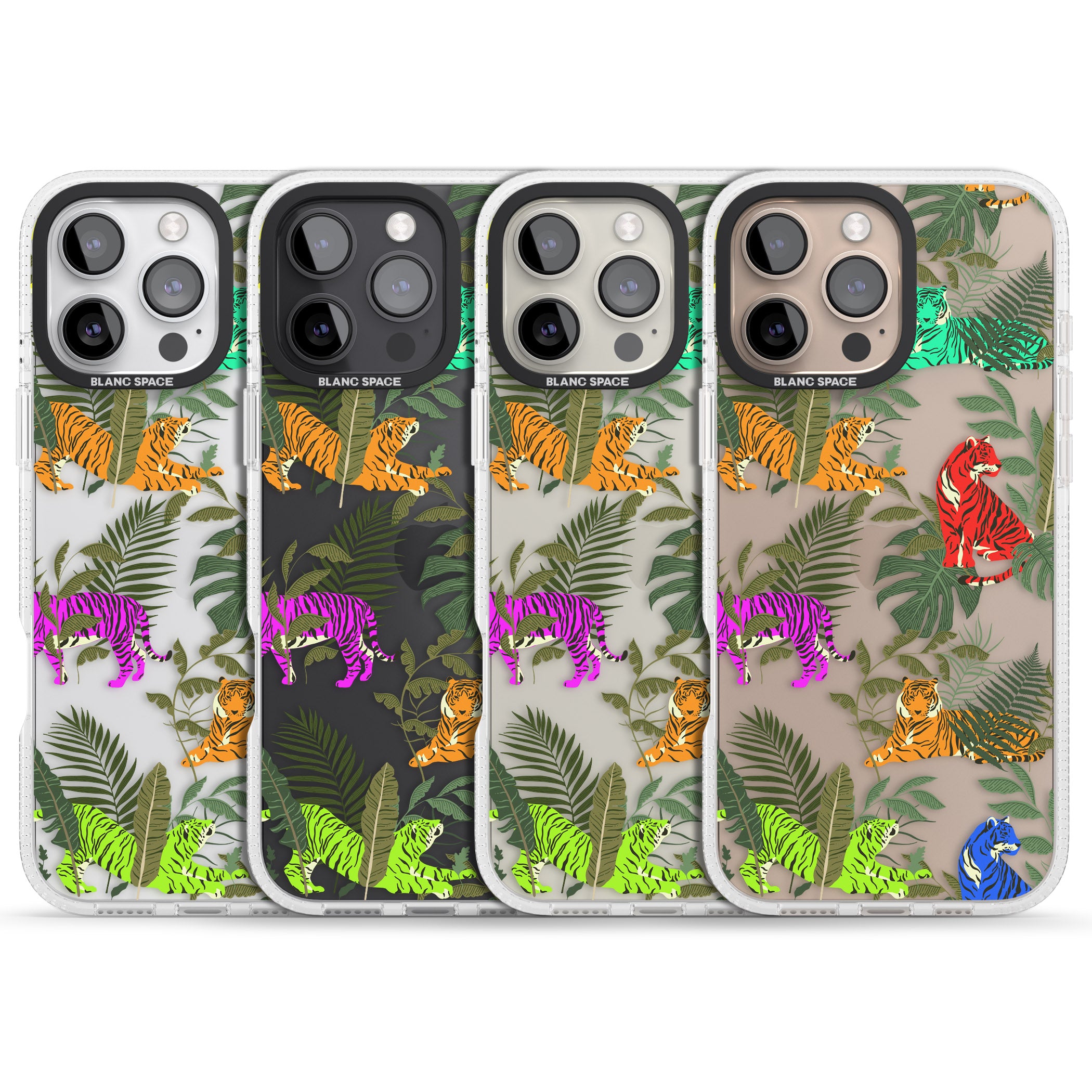Colourful Tiger Jungle Cat Pattern iPhone 16 Pro Max / 16 Pro Clear Case Impact Air - Blanc Space