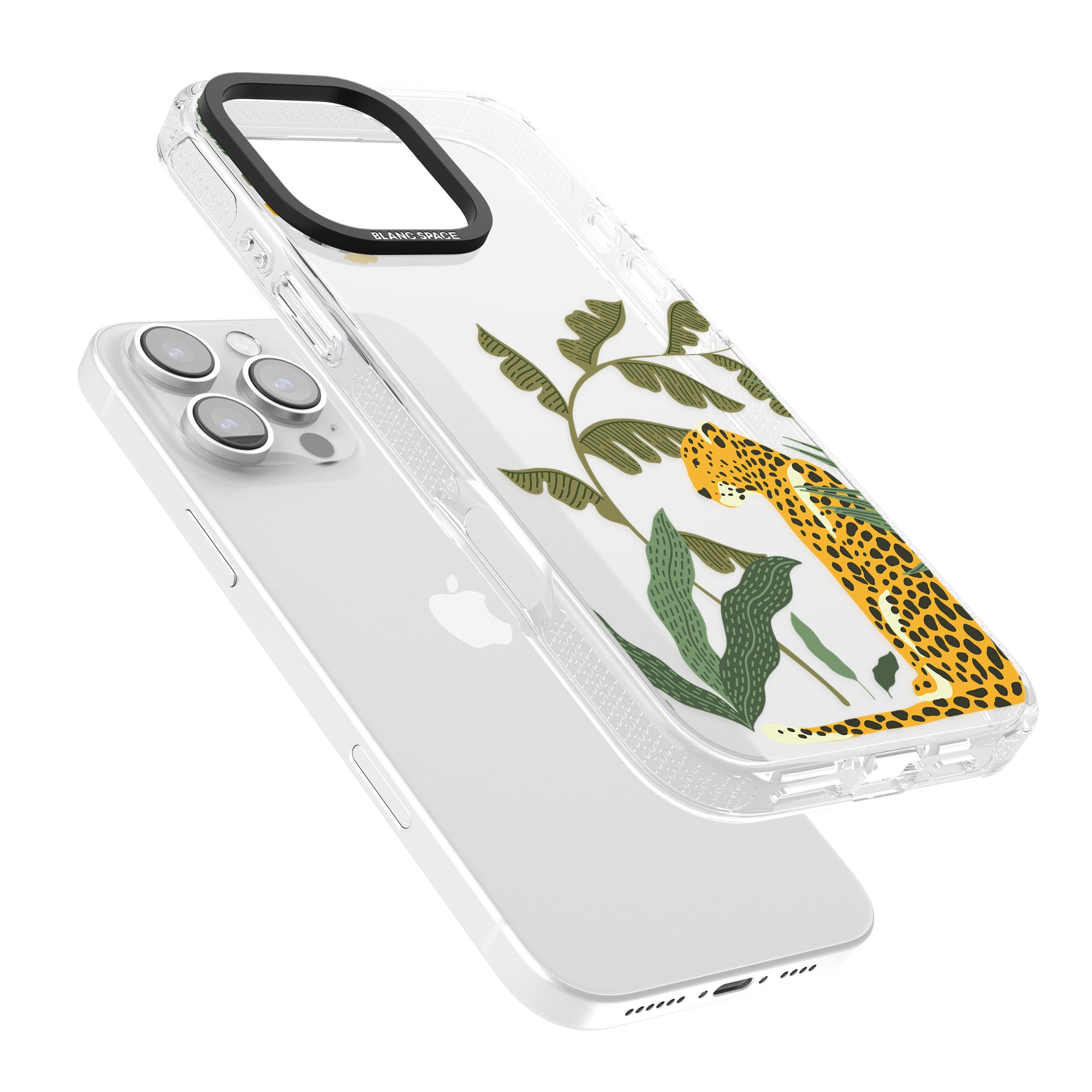 Large Jaguar Clear Jungle Cat Pattern iPhone 16 Pro Max / 16 Pro Clear Case Impact Air - Blanc Space