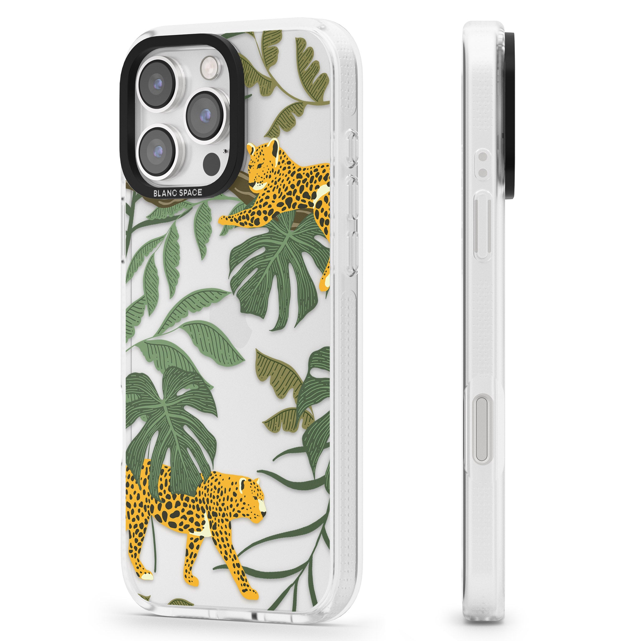 Two Jaguars & Foliage Jungle Cat Pattern iPhone 16 Pro Max / 16 Pro Clear Case Impact Air - Blanc Space