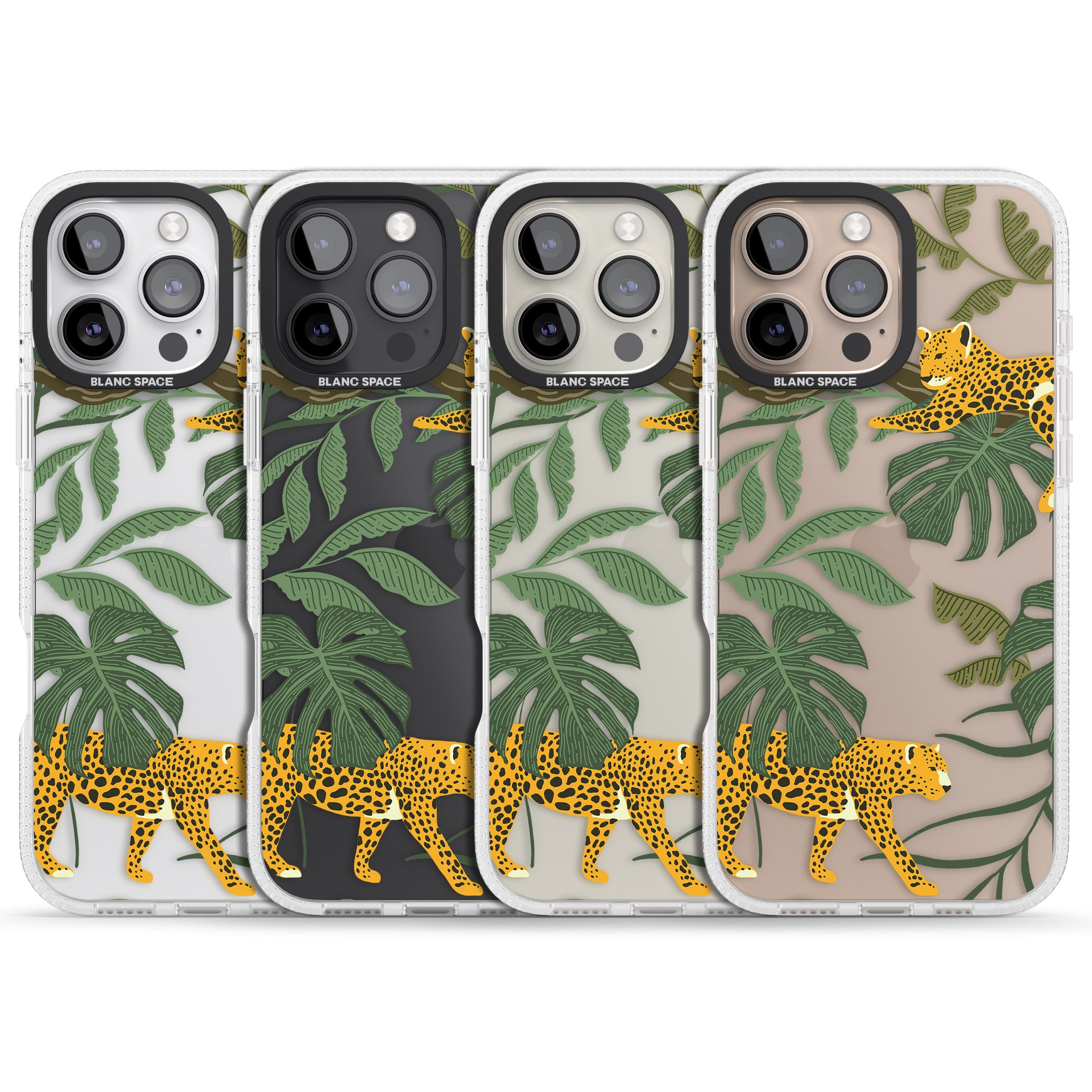 Two Jaguars & Foliage Jungle Cat Pattern iPhone 16 Pro Max / 16 Pro Clear Case Impact Air - Blanc Space