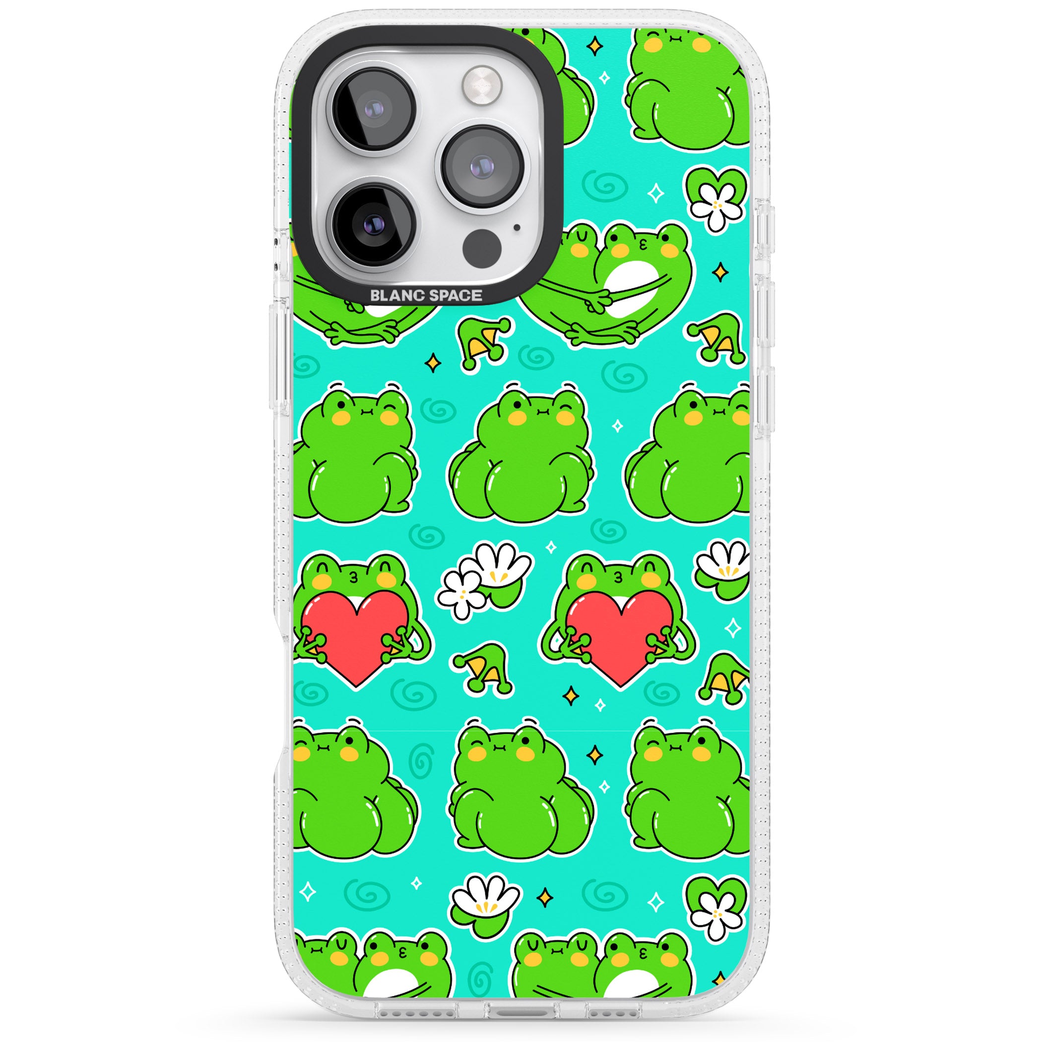 Frog Booty Kawaii Pattern iPhone 16 Pro Max / 16 Pro Clear Case Impact Air - Blanc Space