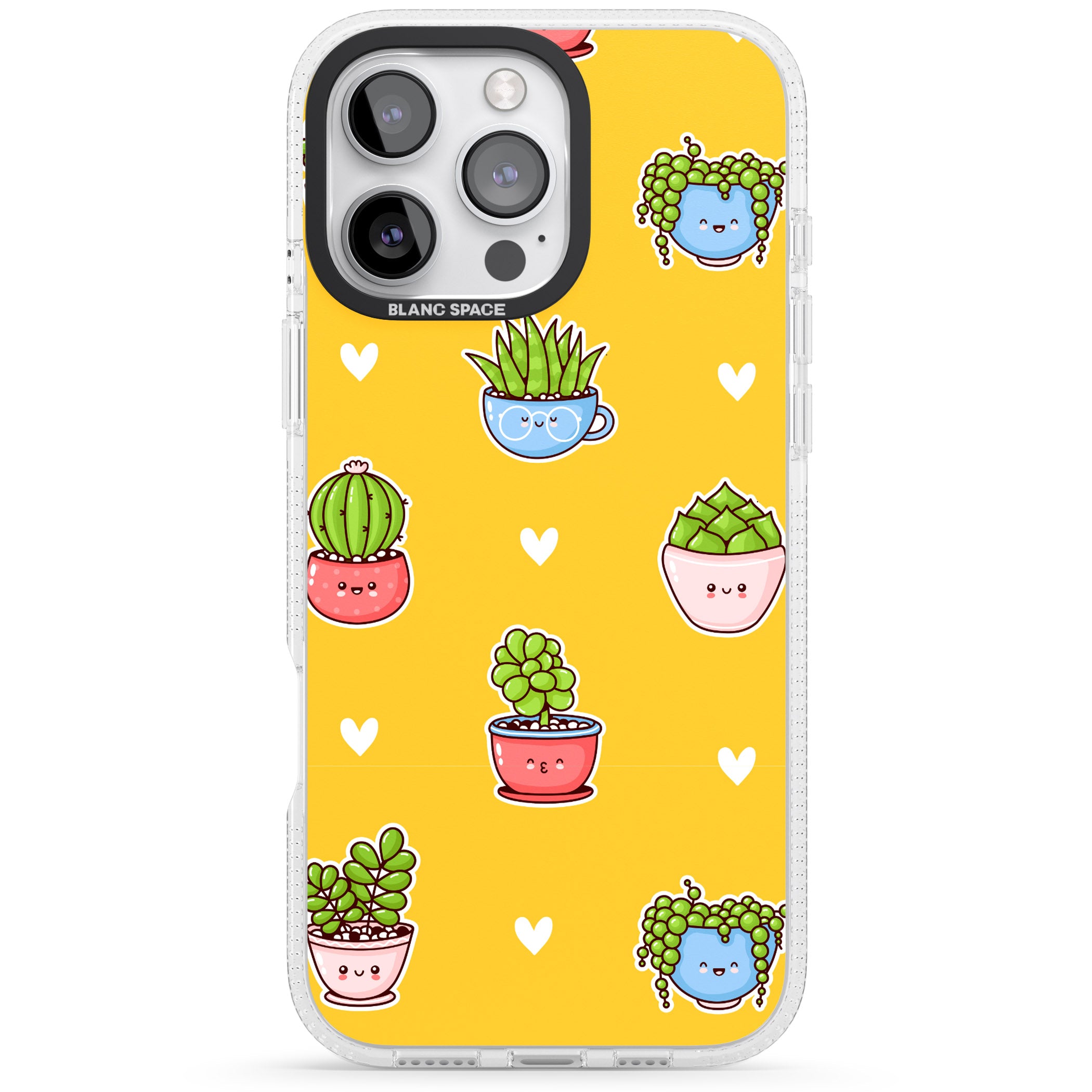 Plant Faces Kawaii Pattern iPhone 16 Pro Max / 16 Pro Clear Case Impact Air - Blanc Space