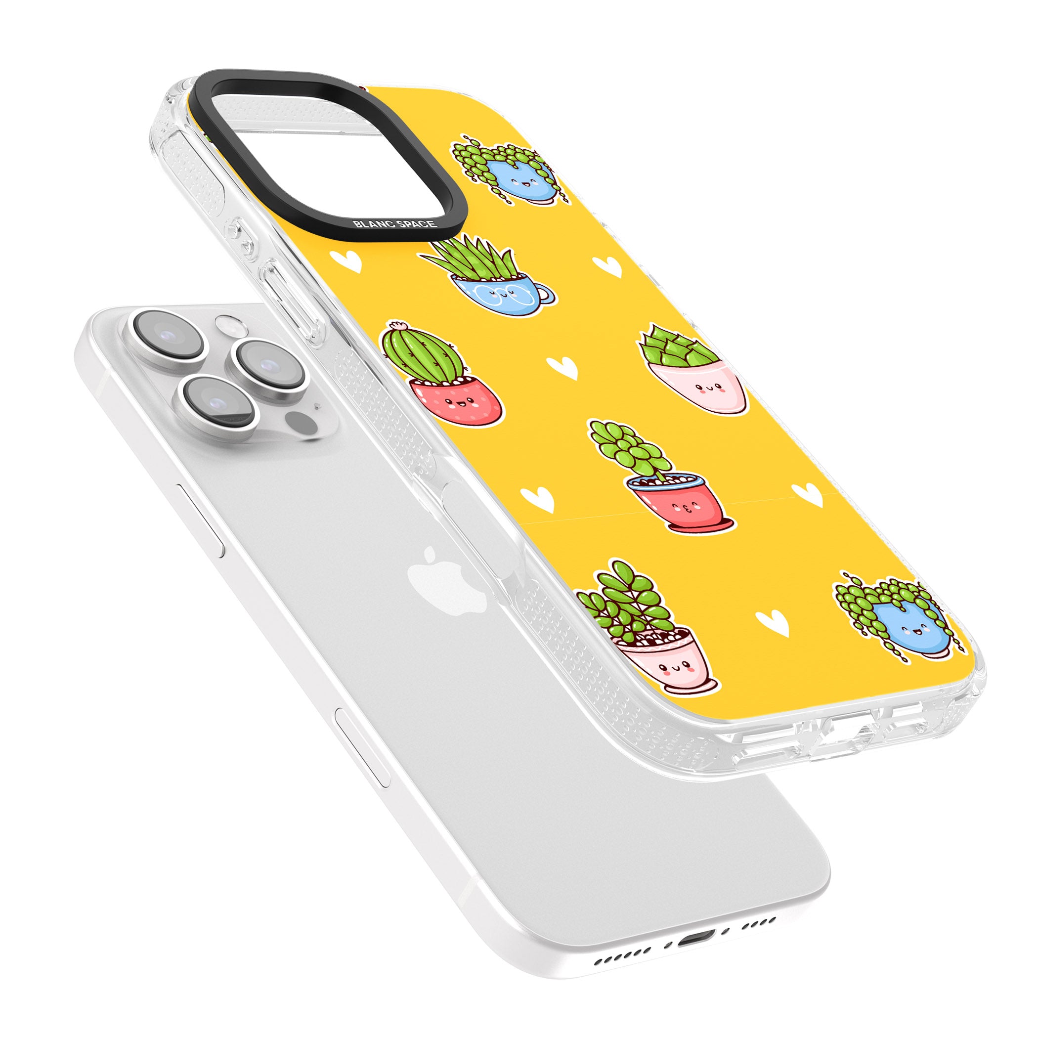 Plant Faces Kawaii Pattern iPhone 16 Pro Max / 16 Pro Clear Case Impact Air - Blanc Space