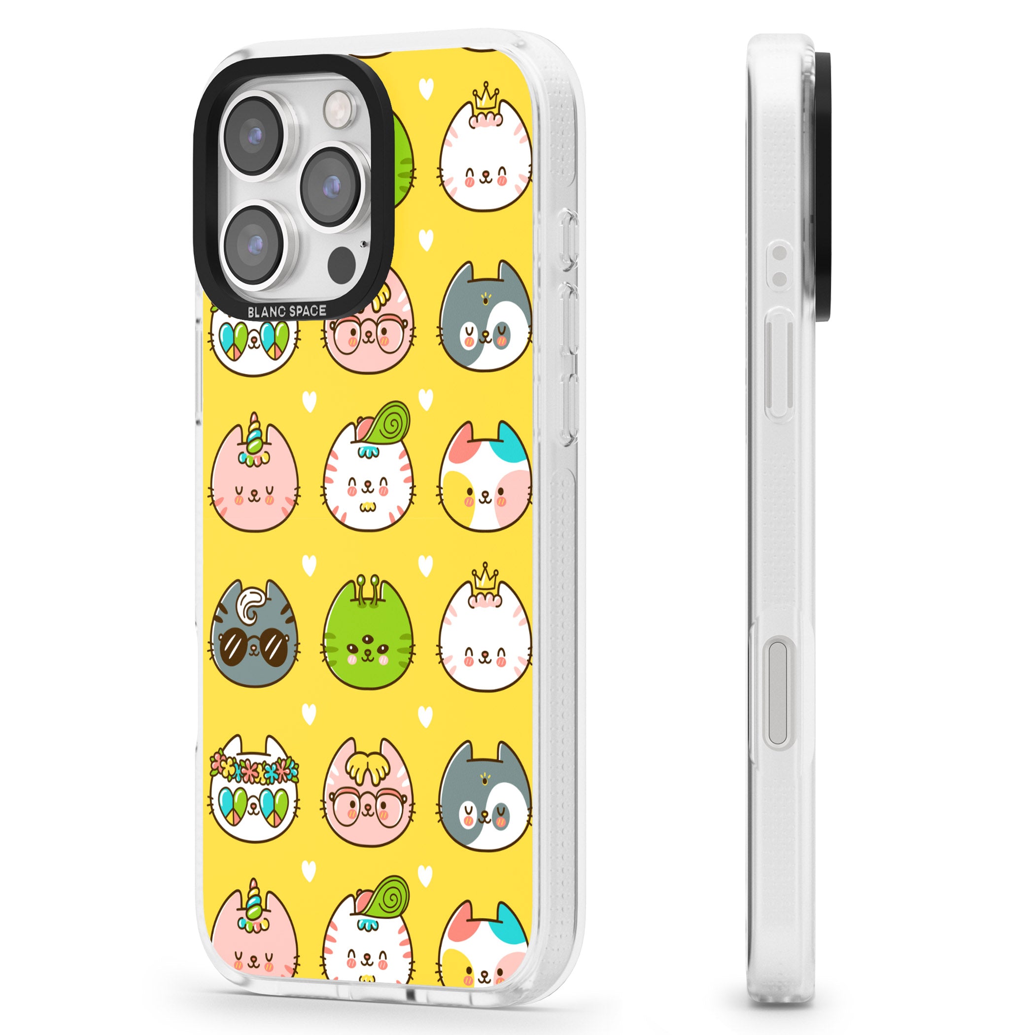 Mythical Cats Kawaii Pattern iPhone 16 Pro Max / 16 Pro Clear Case Impact Air - Blanc Space