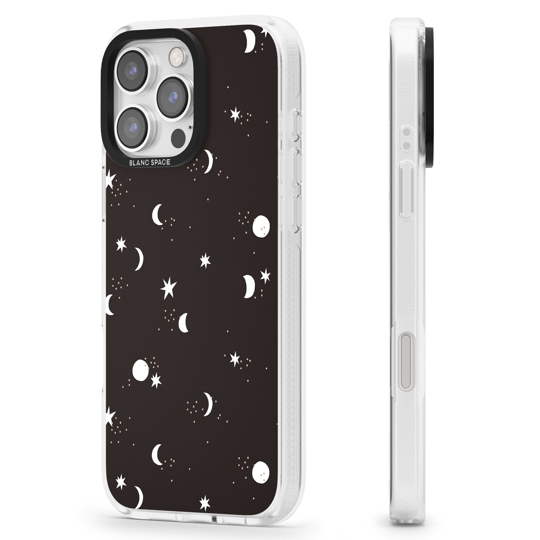 Funky Moons & Stars iPhone 16 Pro Max / 16 Pro Clear Case Impact Air - Blanc Space