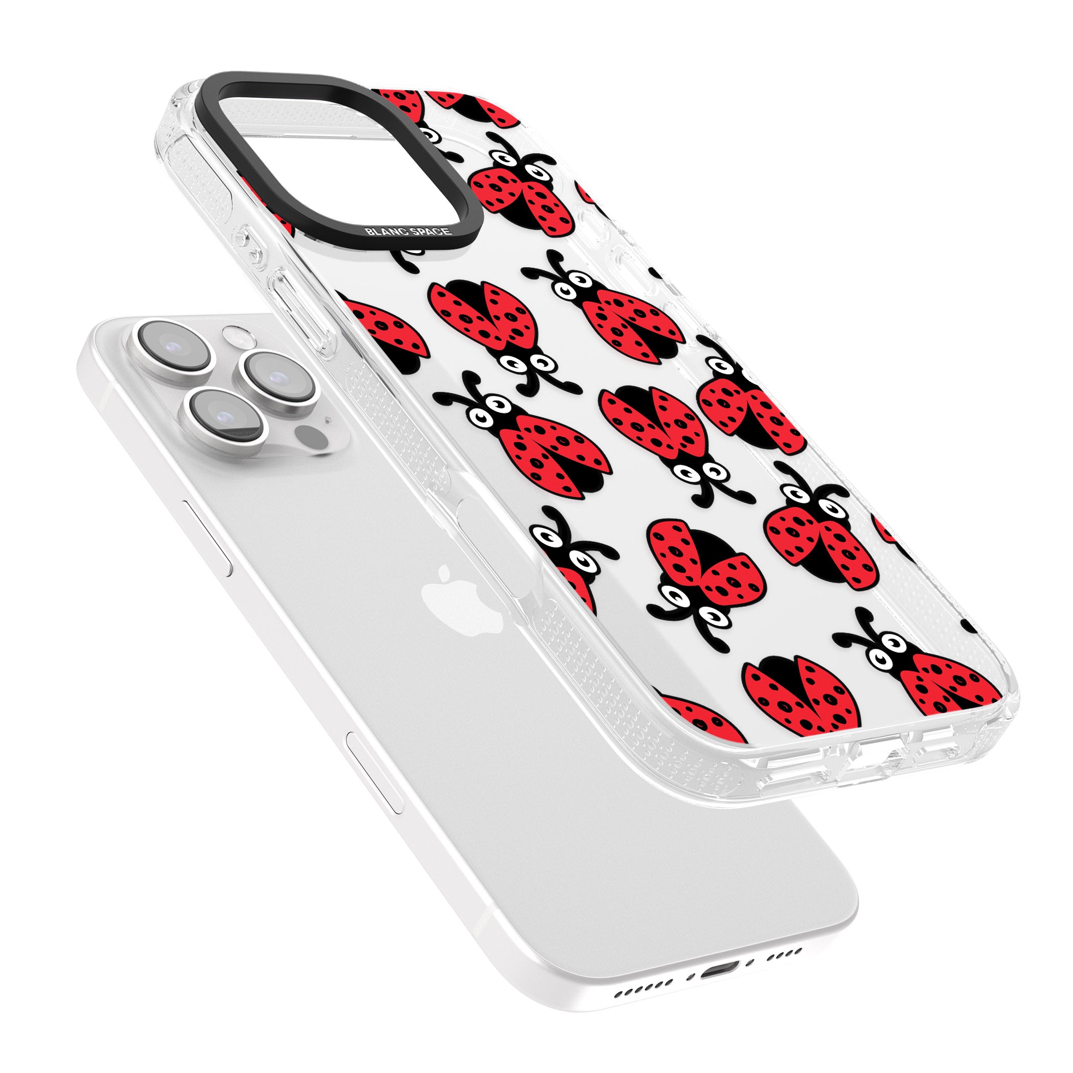 Ladybug Pattern iPhone 16 Pro Max / 16 Pro Clear Case Impact Air - Blanc Space