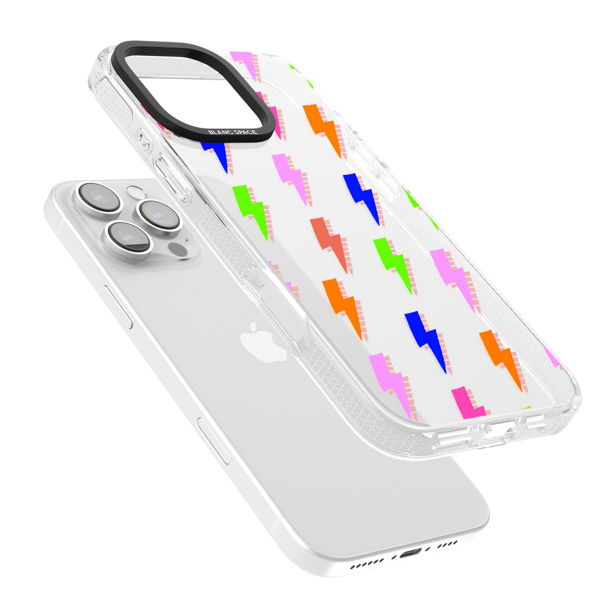 Rainbow Pop Lightning iPhone 16 Pro Max / 16 Pro Clear Case Impact Air - Blanc Space