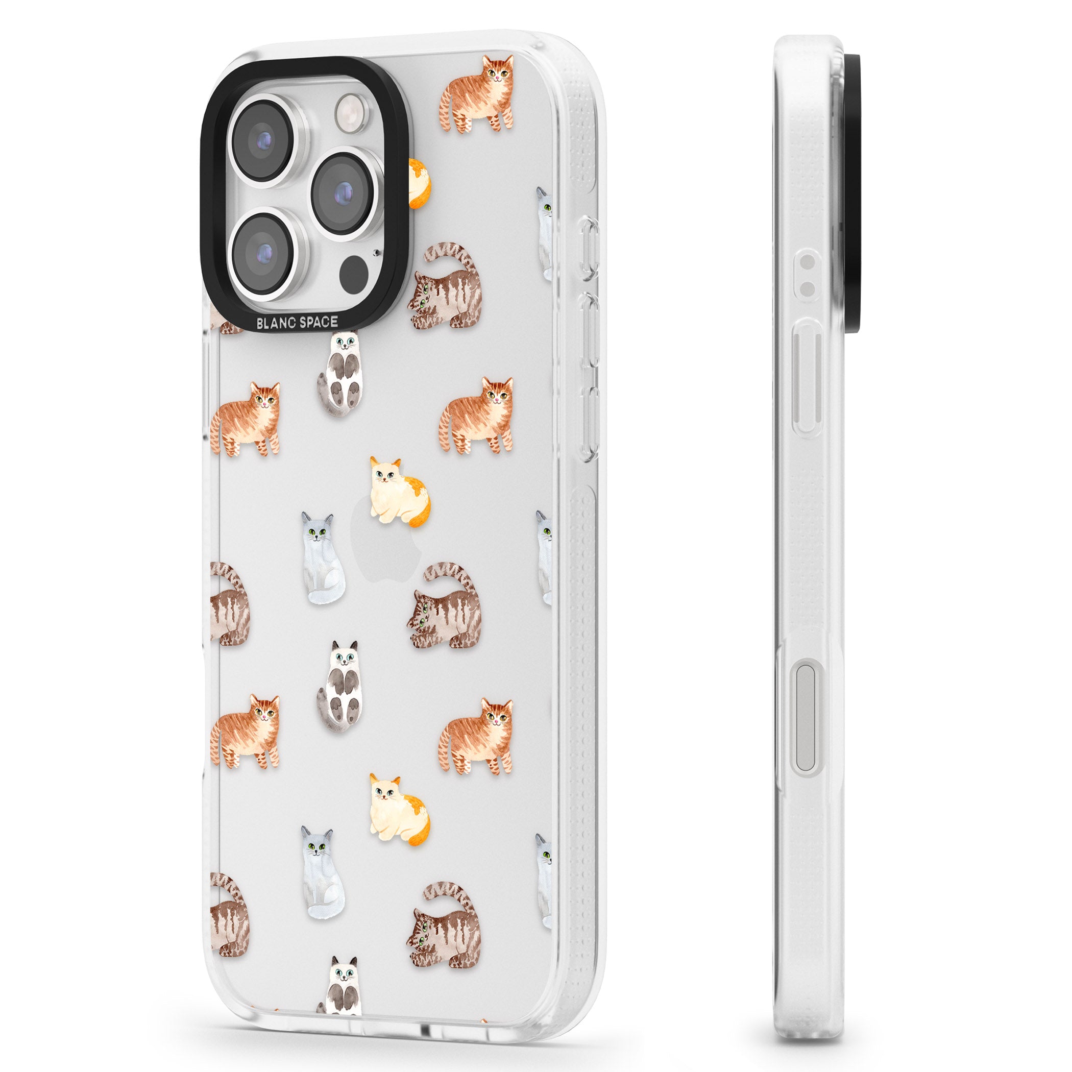 Cute Cat Pattern - Clear iPhone 16 Pro Max / 16 Pro Clear Case Impact Air - Blanc Space