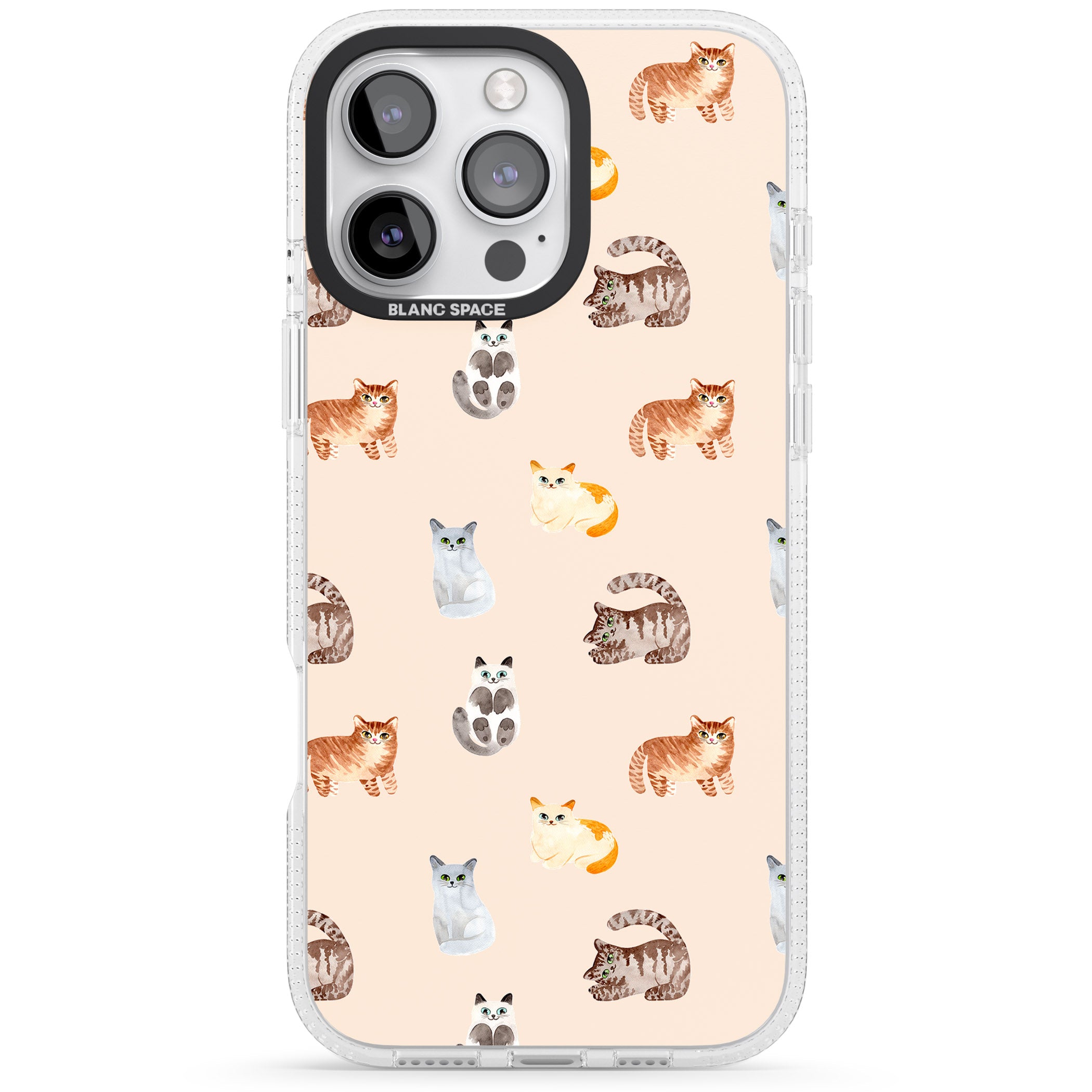 Cute Cat Pattern iPhone 16 Pro Max / 16 Pro Clear Case Impact Air - Blanc Space