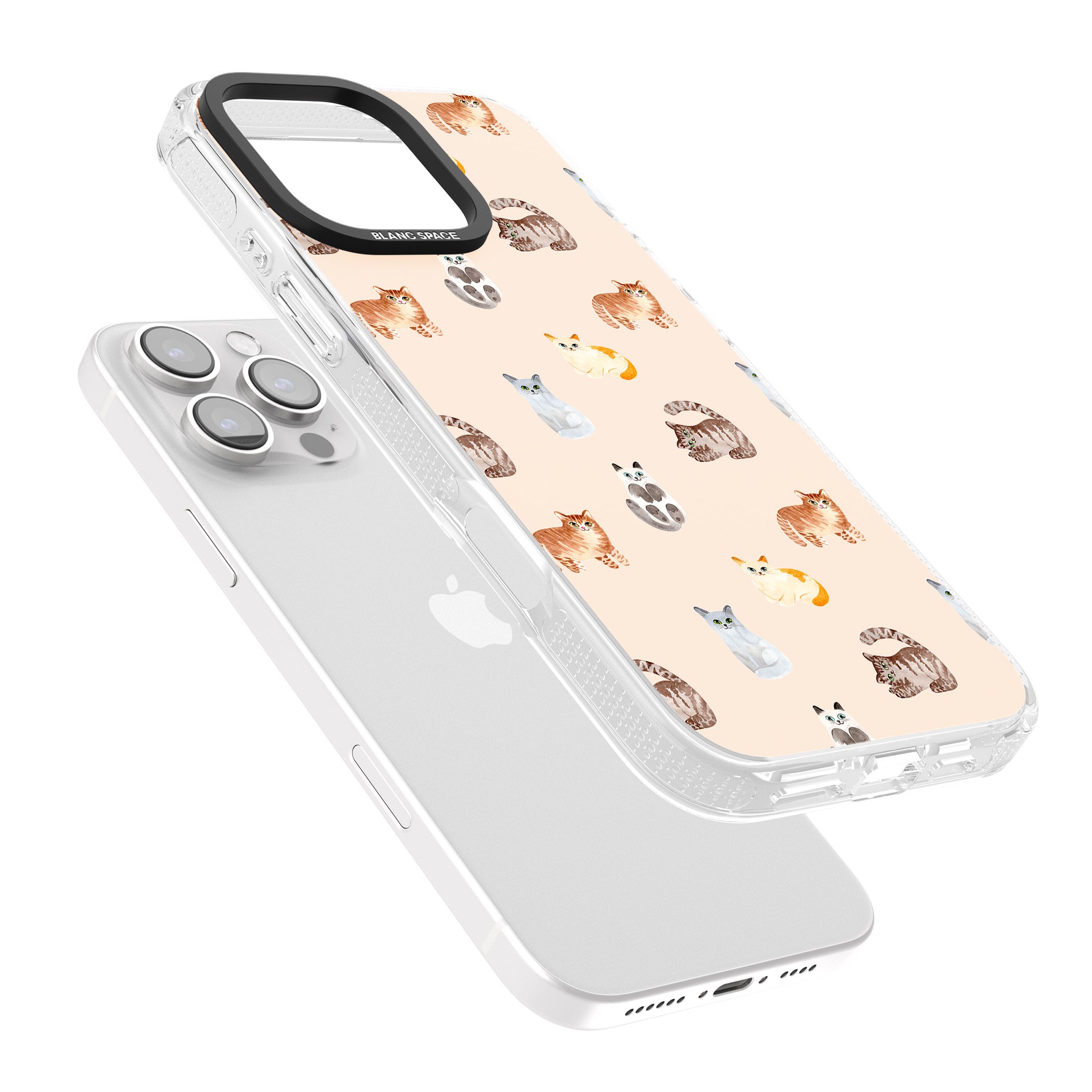 Cute Cat Pattern iPhone 16 Pro Max / 16 Pro Clear Case Impact Air - Blanc Space
