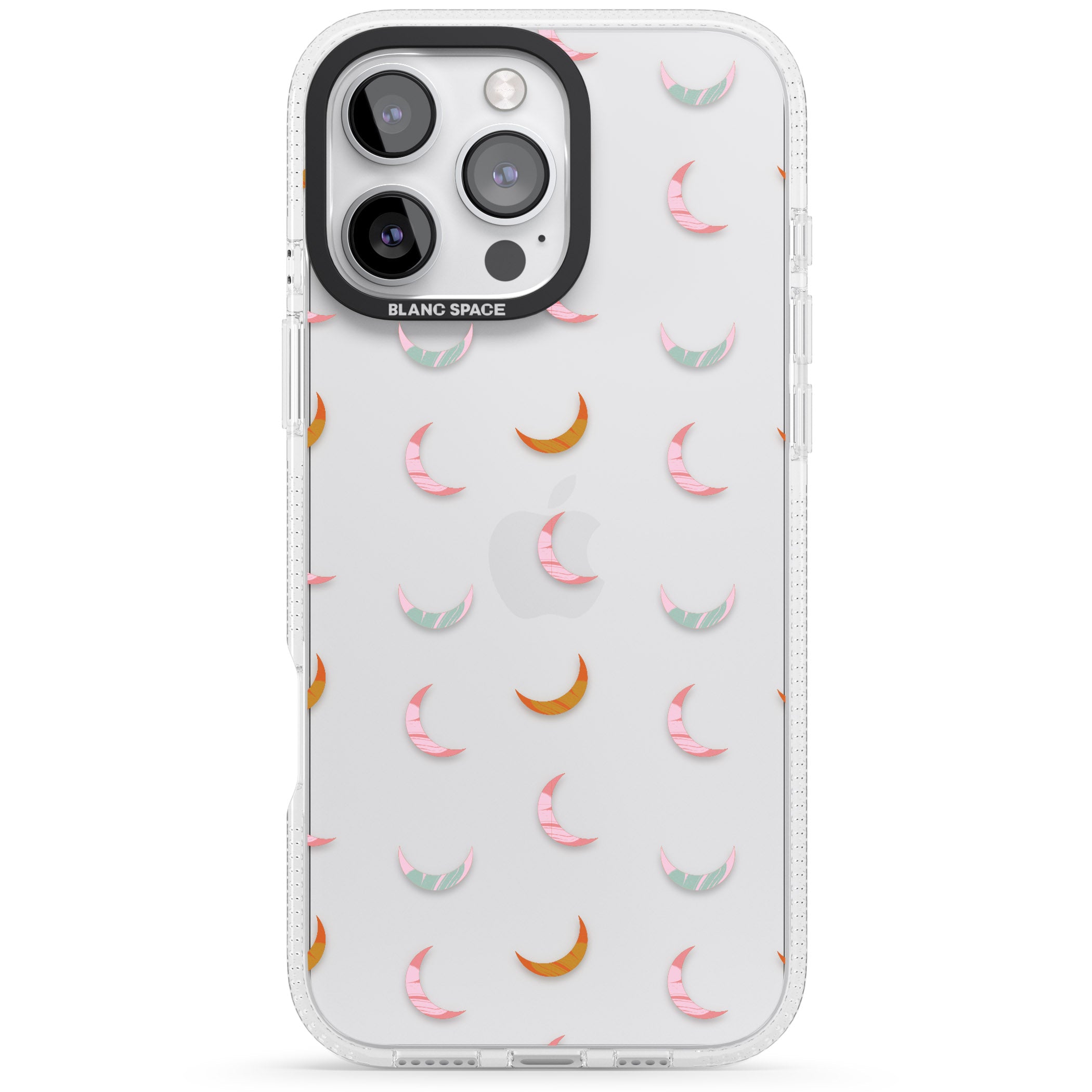 Colourful Crescent Moons iPhone 16 Pro Max / 16 Pro Clear Case Impact Air - Blanc Space