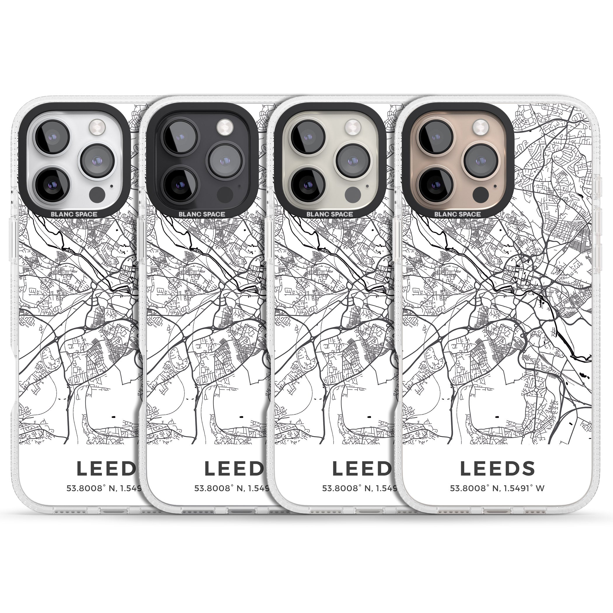 Map of Leeds, England iPhone 16 Pro Max / 16 Pro Clear Case Impact Air - Blanc Space