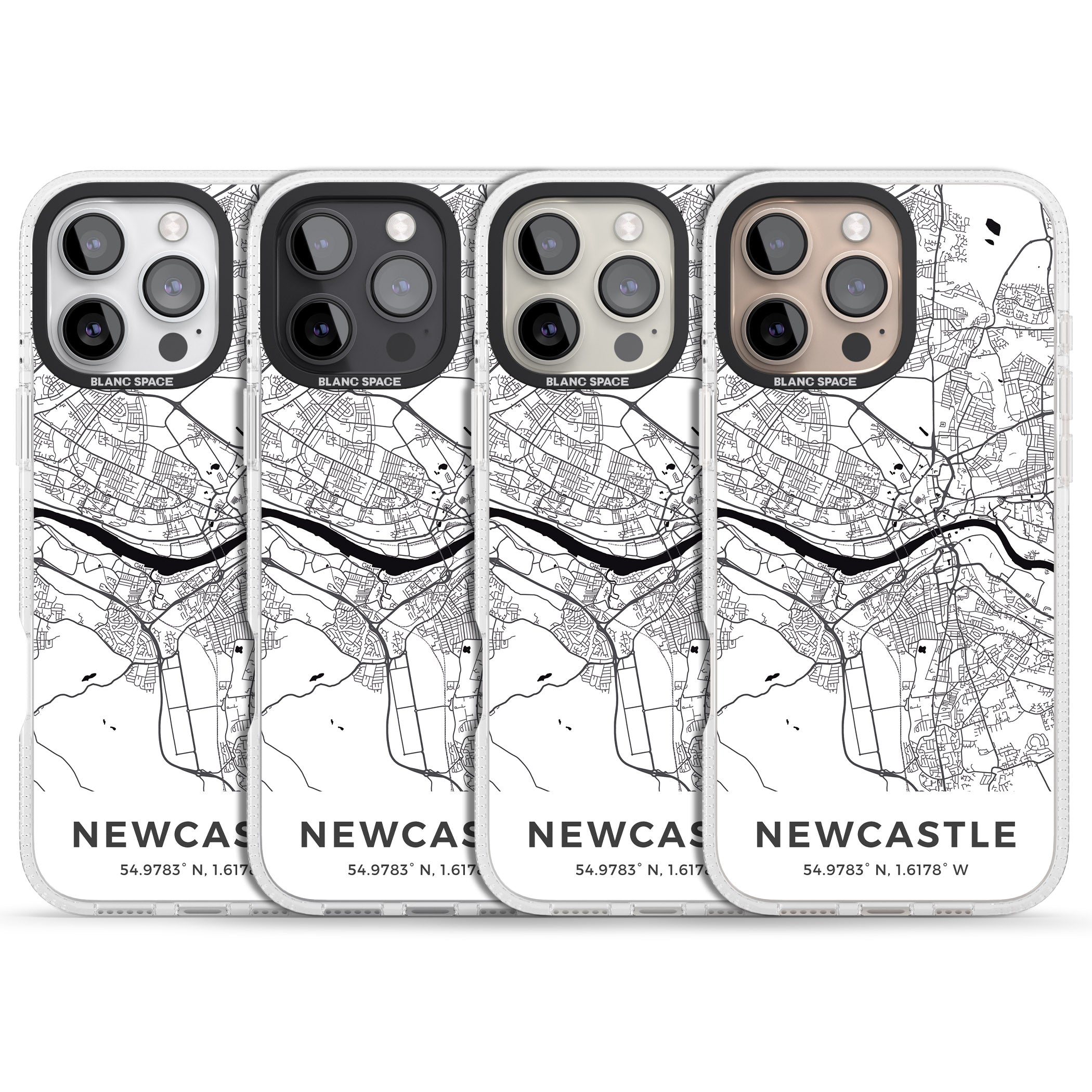 Map of Newcastle, England iPhone 16 Pro Max / 16 Pro Clear Case Impact Air - Blanc Space