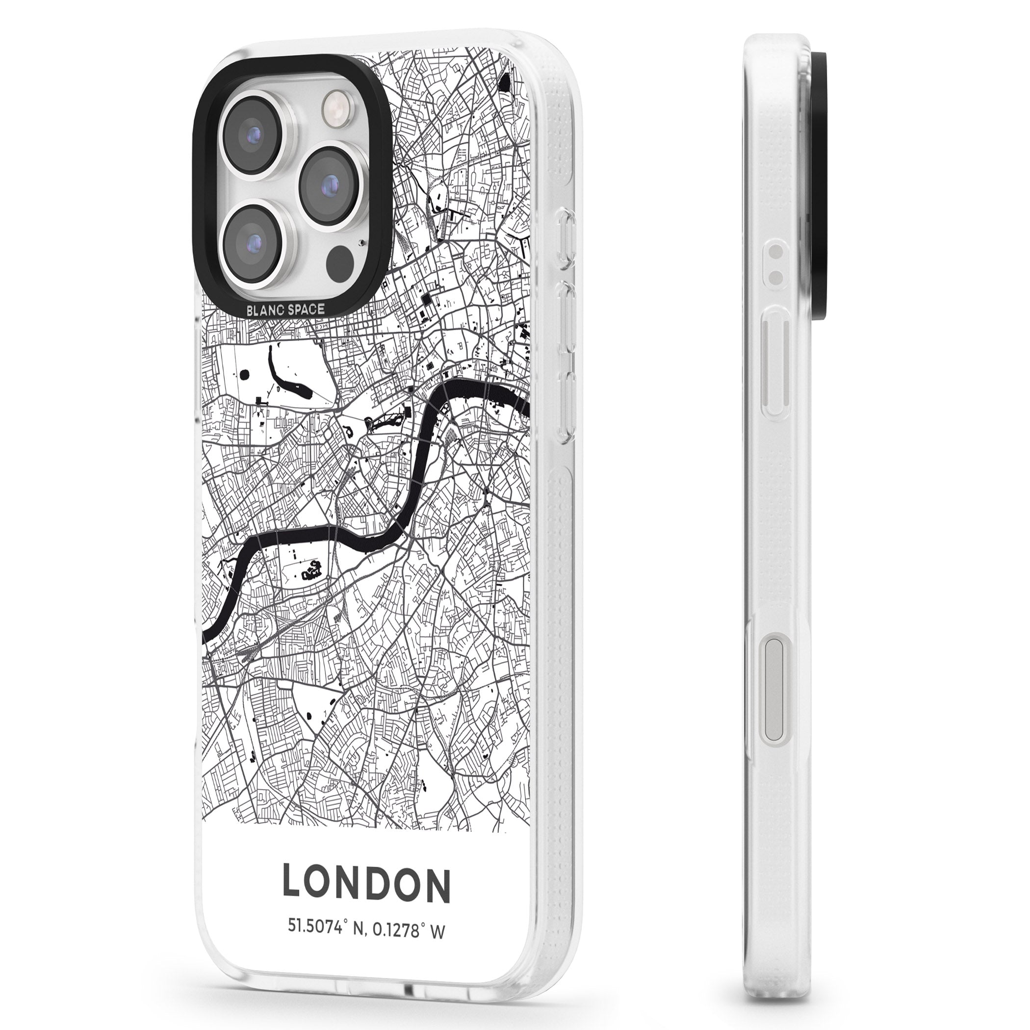 Map of London, England iPhone 16 Pro Max / 16 Pro Clear Case Impact Air - Blanc Space