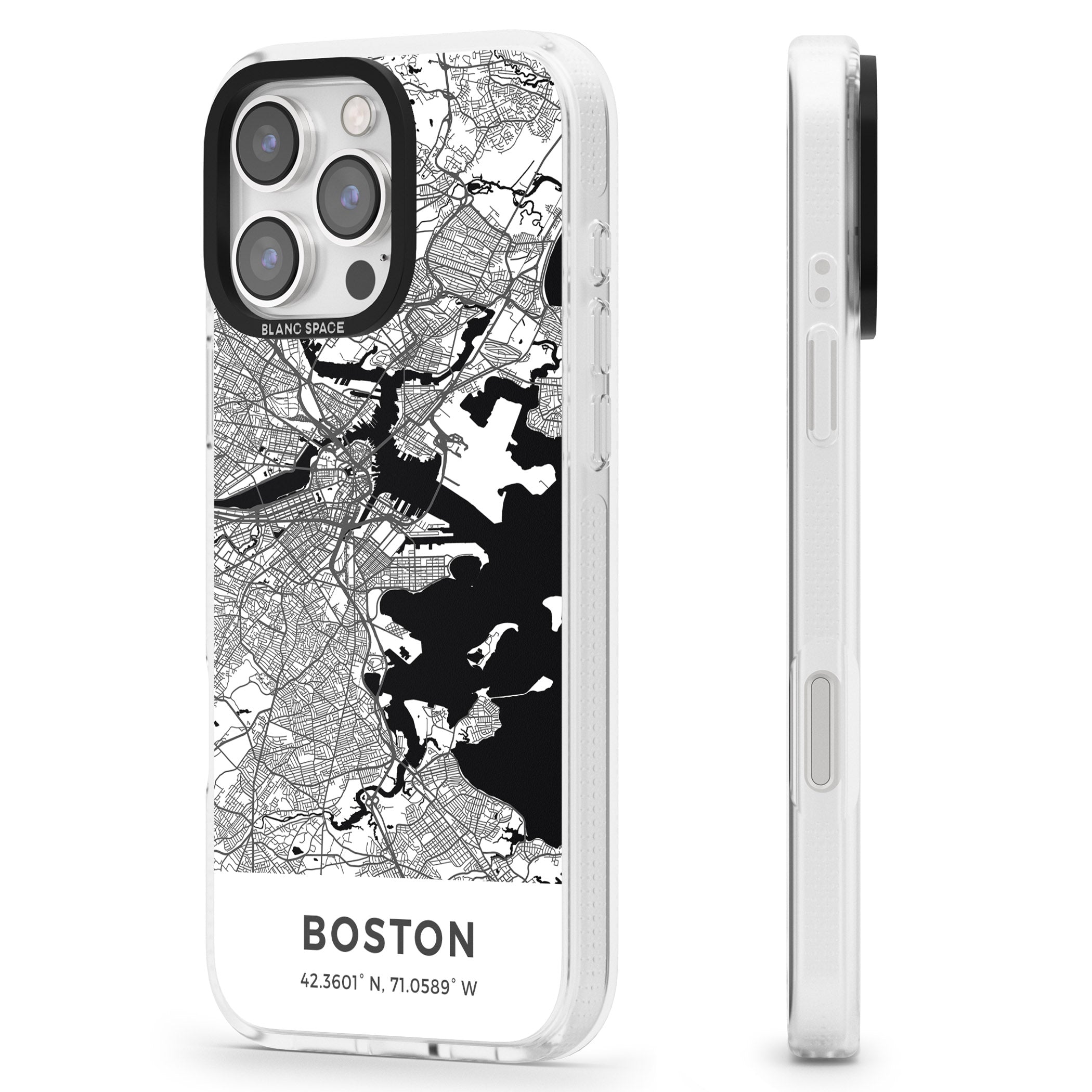 Map of Boston, Massachusetts iPhone 16 Pro Max / 16 Pro Clear Case Impact Air - Blanc Space