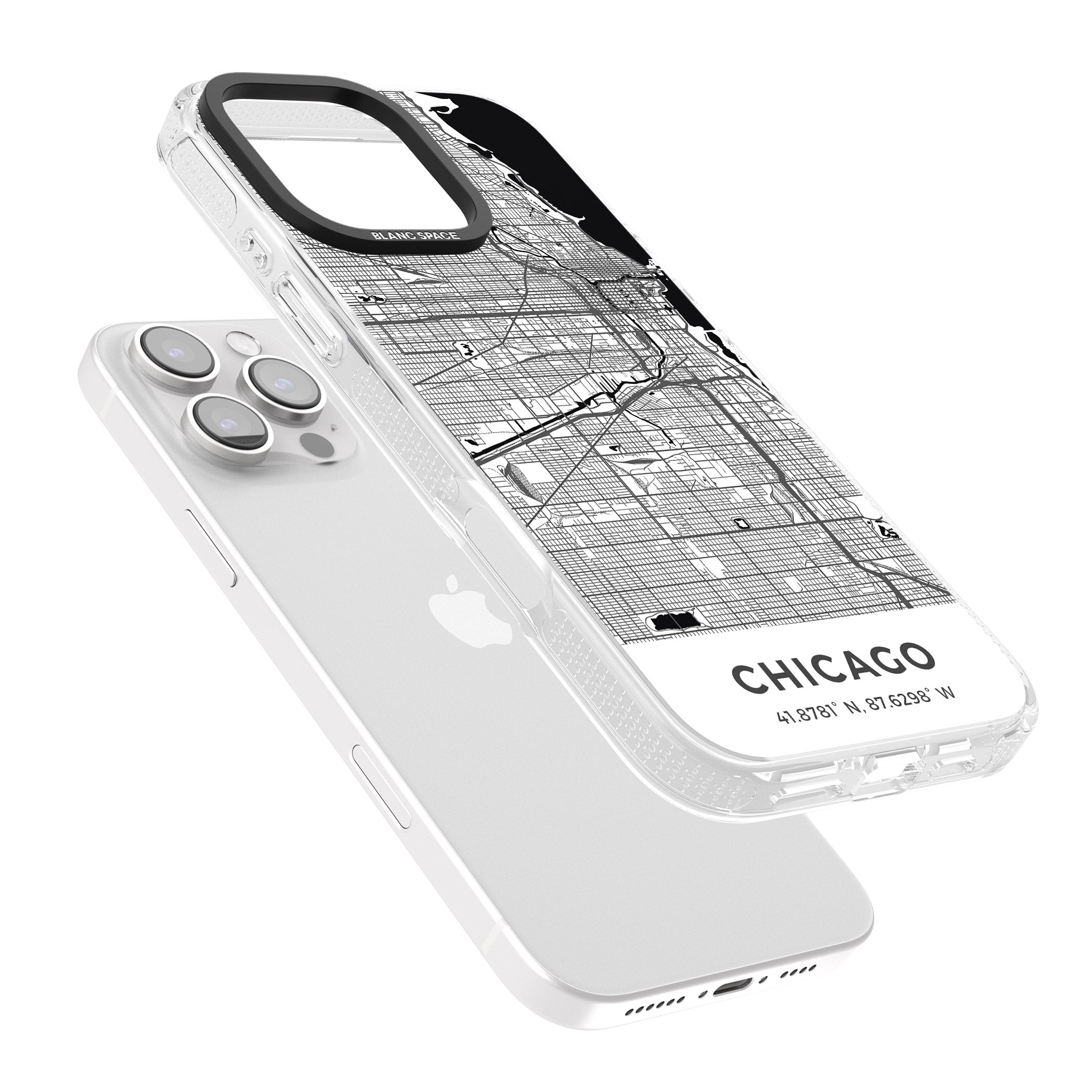 Map of Chicago, Illinois iPhone 16 Pro Max / 16 Pro Clear Case Impact Air - Blanc Space