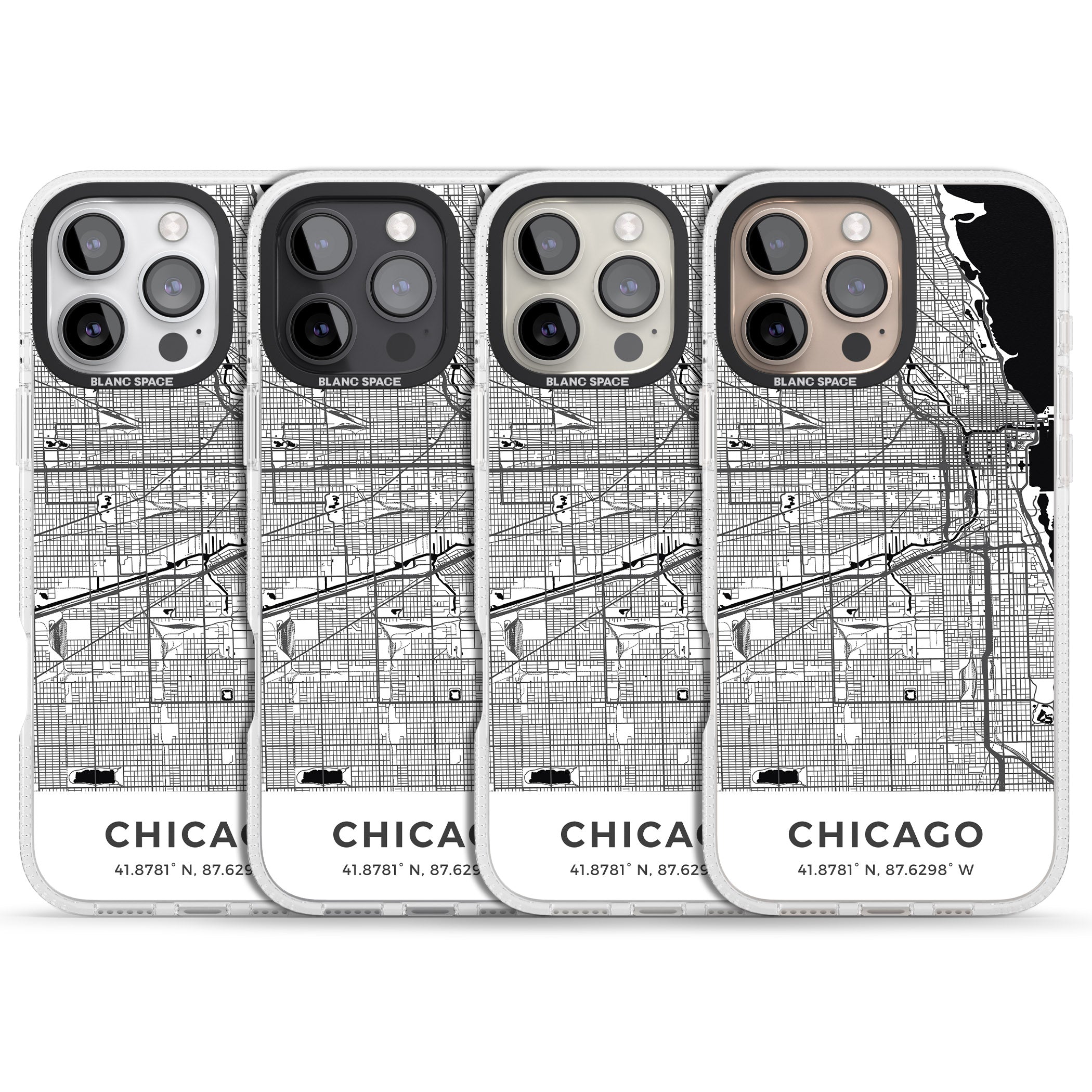 Map of Chicago, Illinois iPhone 16 Pro Max / 16 Pro Clear Case Impact Air - Blanc Space