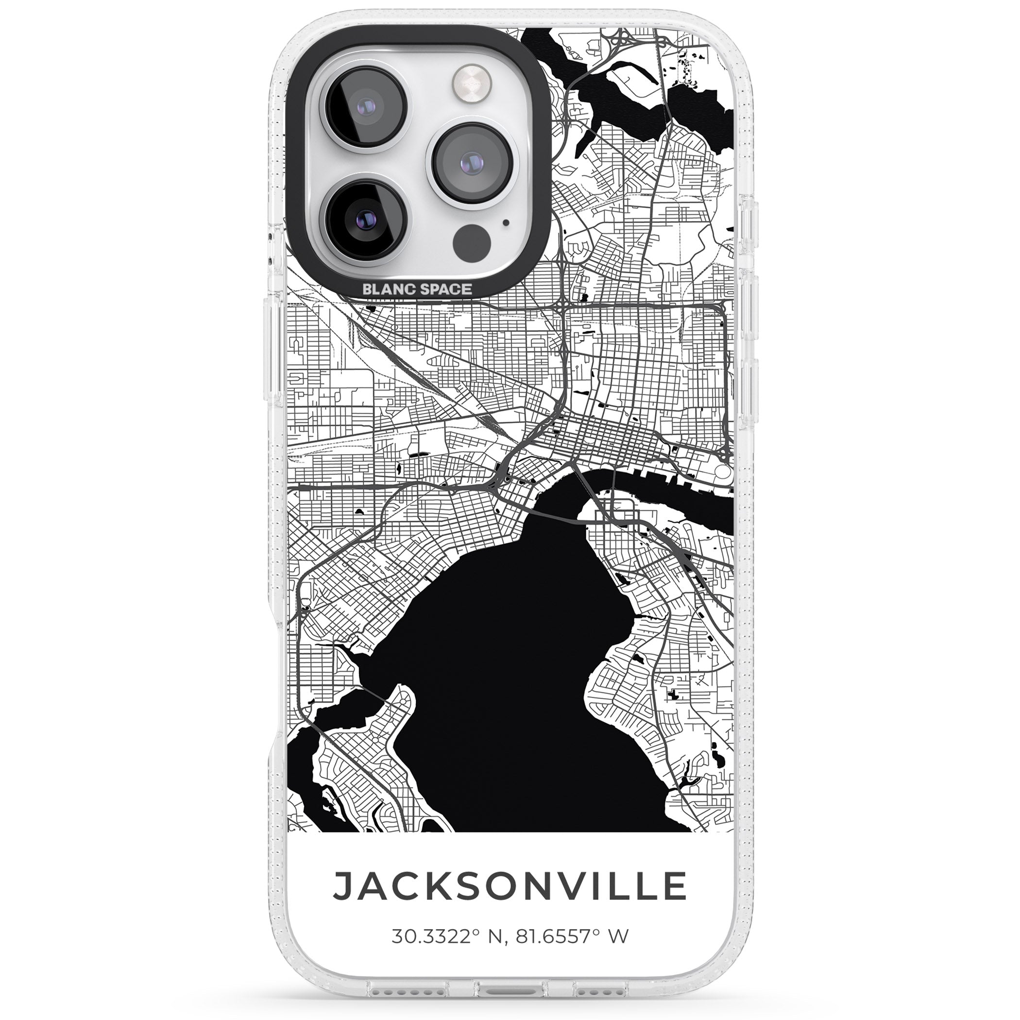 Map of Jacksonville, Florida iPhone 16 Pro Max / 16 Pro Clear Case Impact Air - Blanc Space