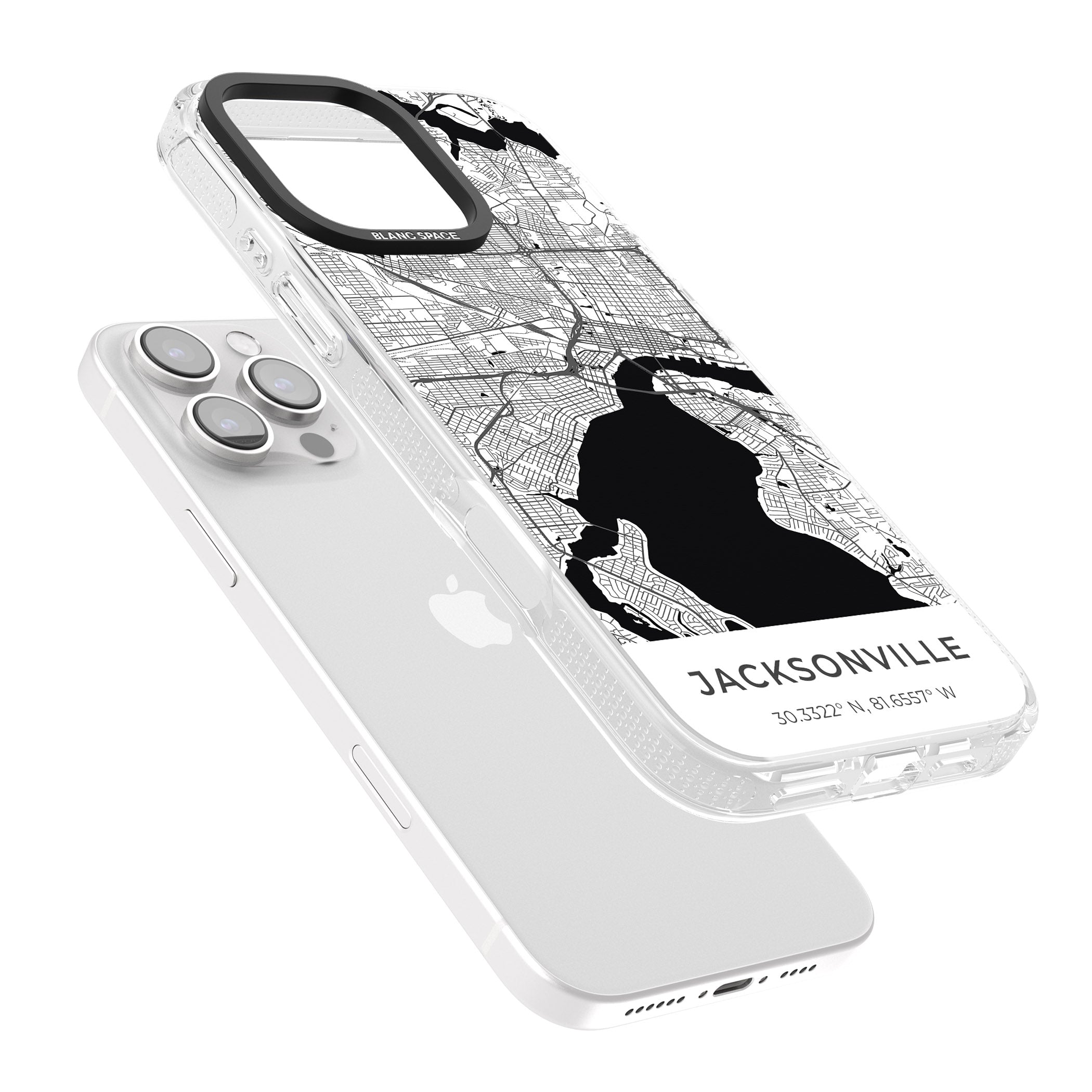 Map of Jacksonville, Florida iPhone 16 Pro Max / 16 Pro Clear Case Impact Air - Blanc Space