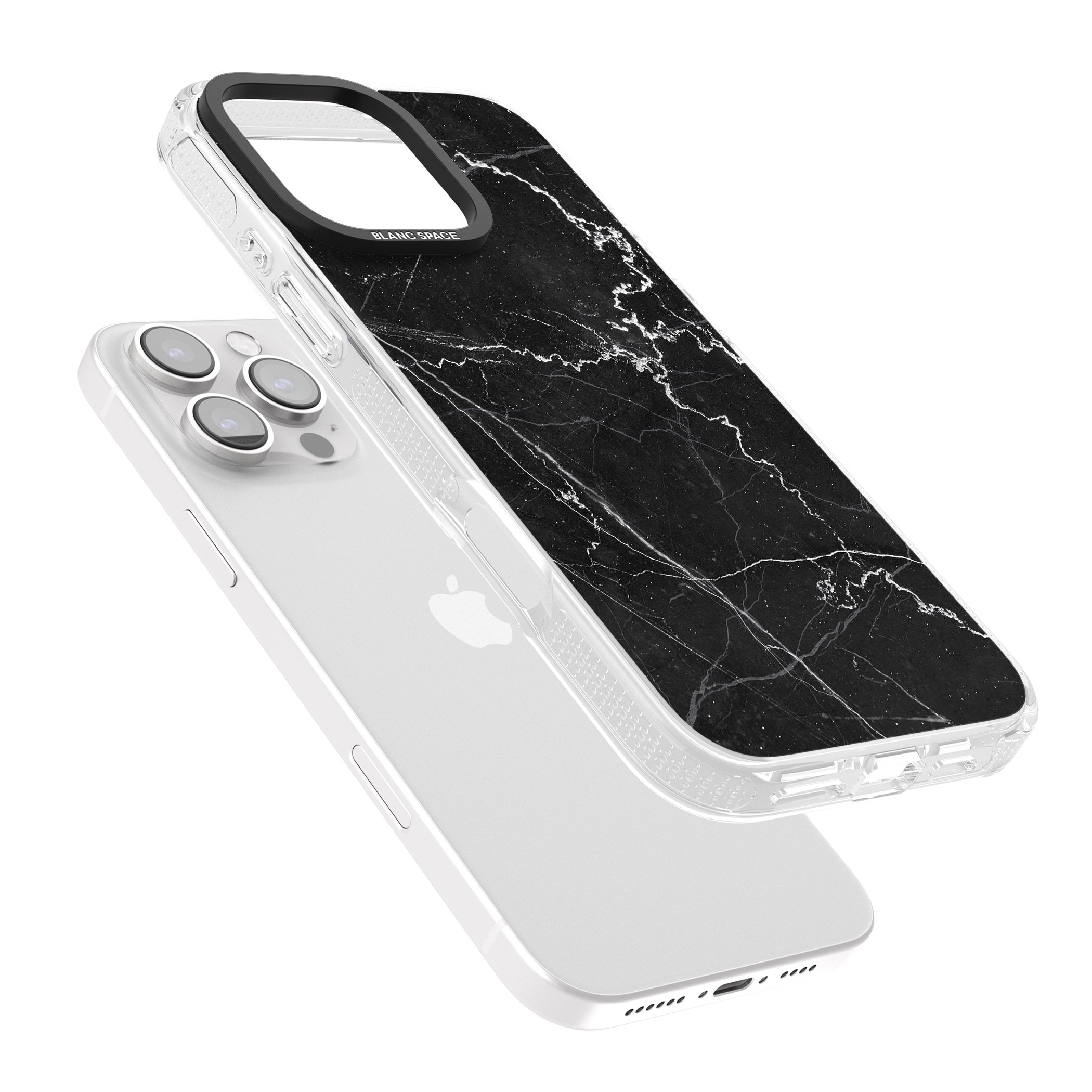 Bold Black Marble with White Texture iPhone 16 Pro Max / 16 Pro Clear Case Impact Air - Blanc Space