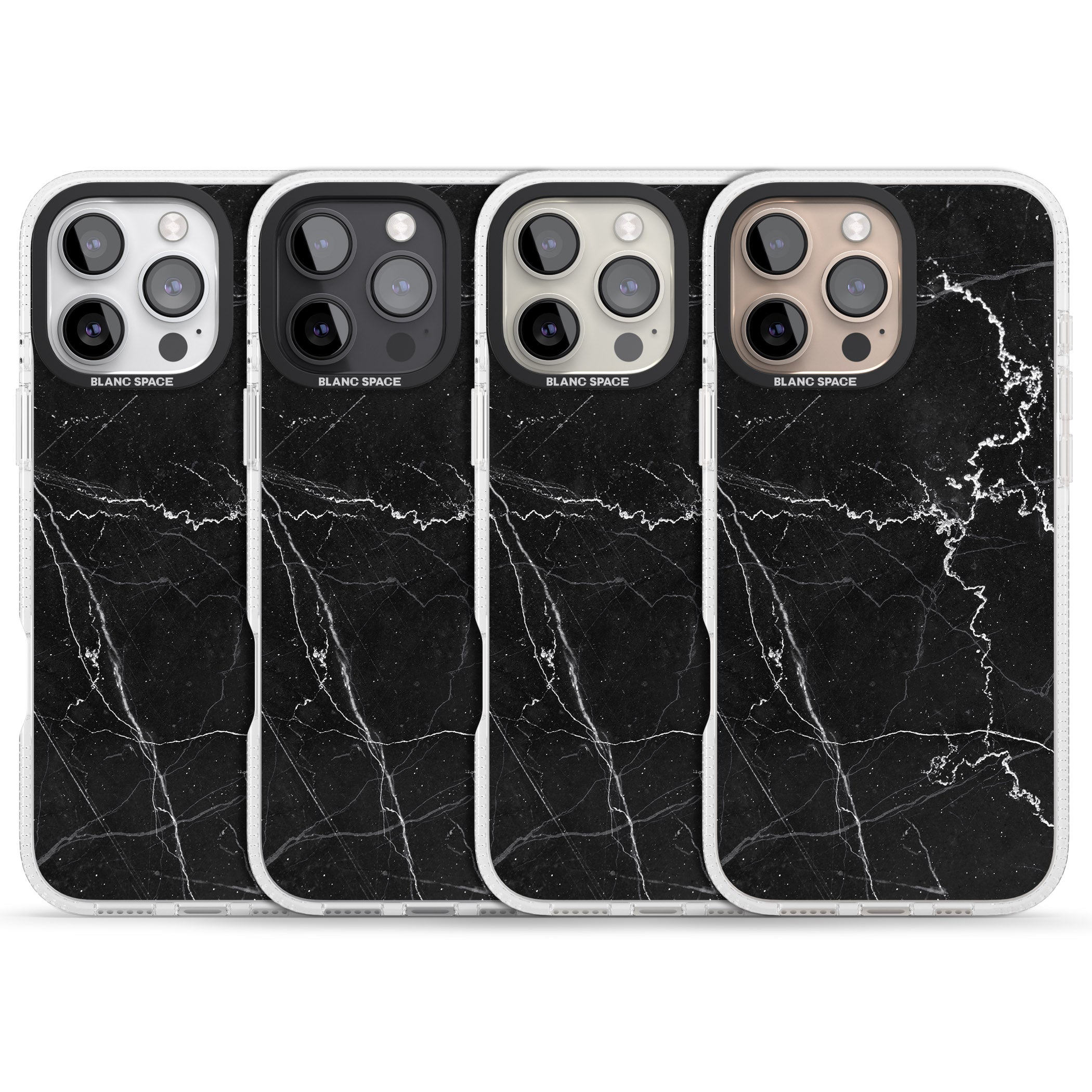 Bold Black Marble with White Texture iPhone 16 Pro Max / 16 Pro Clear Case Impact Air - Blanc Space