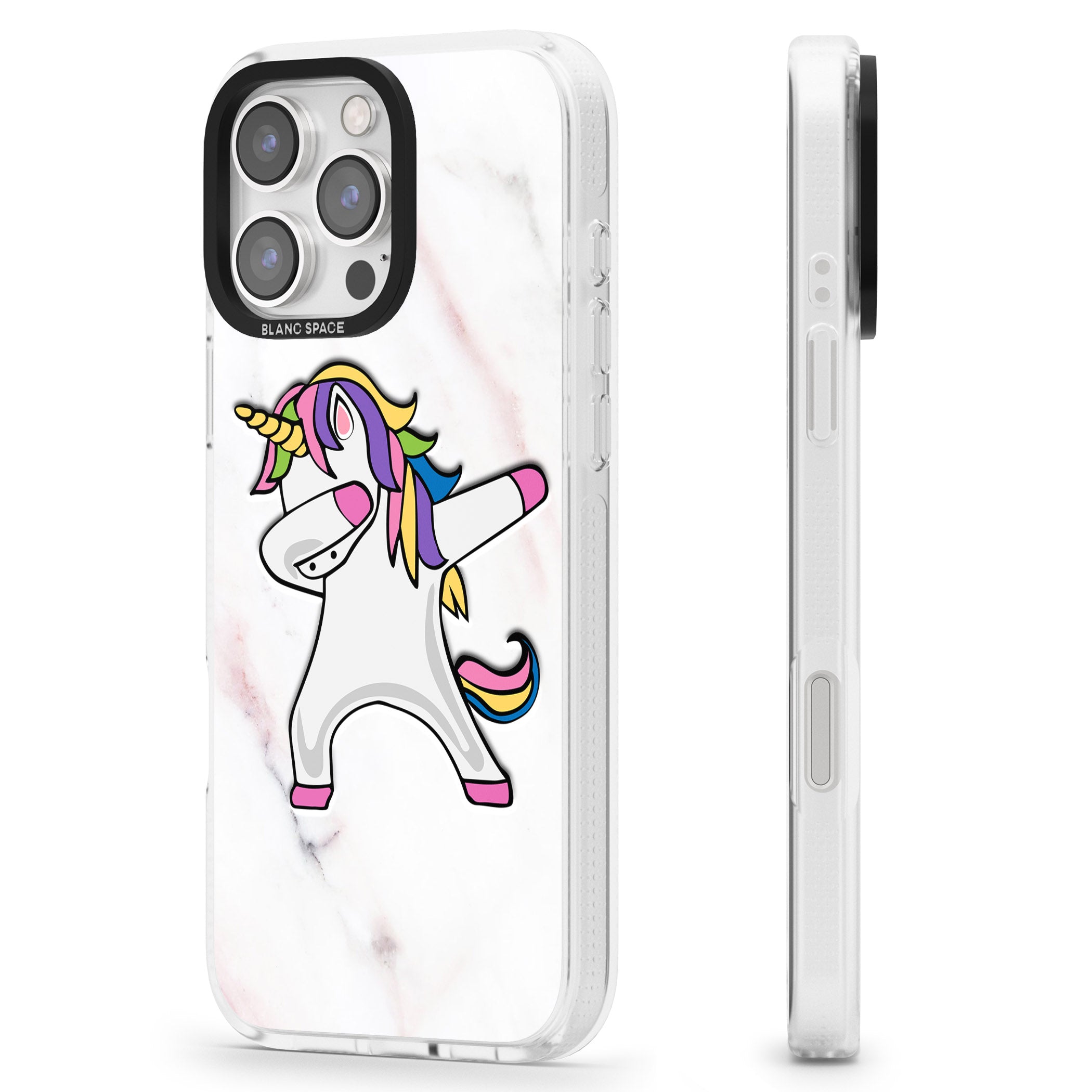 Designer Marble Unicorn Dab iPhone 16 Pro Max / 16 Pro Clear Case Impact Air - Blanc Space
