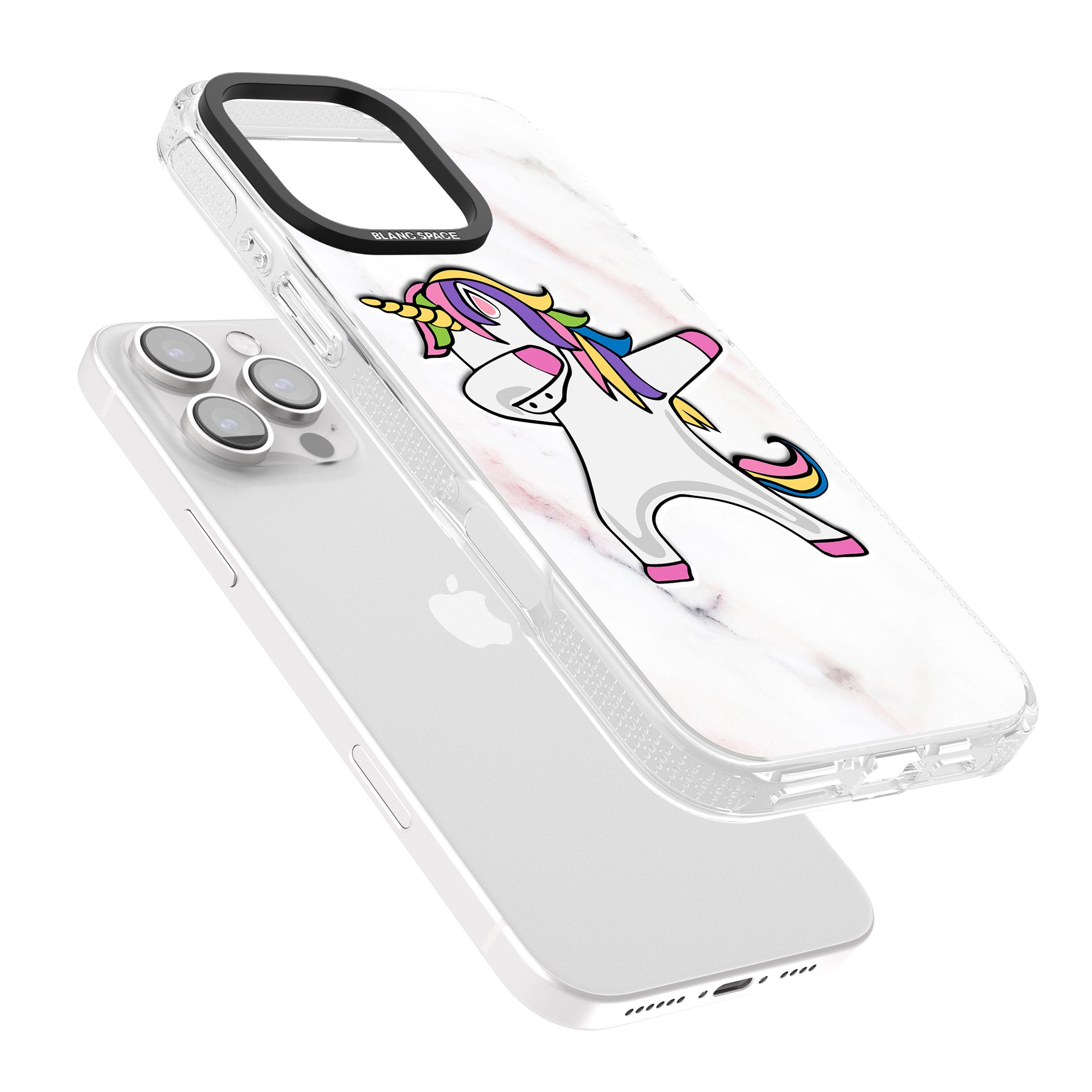 Designer Marble Unicorn Dab iPhone 16 Pro Max / 16 Pro Clear Case Impact Air - Blanc Space
