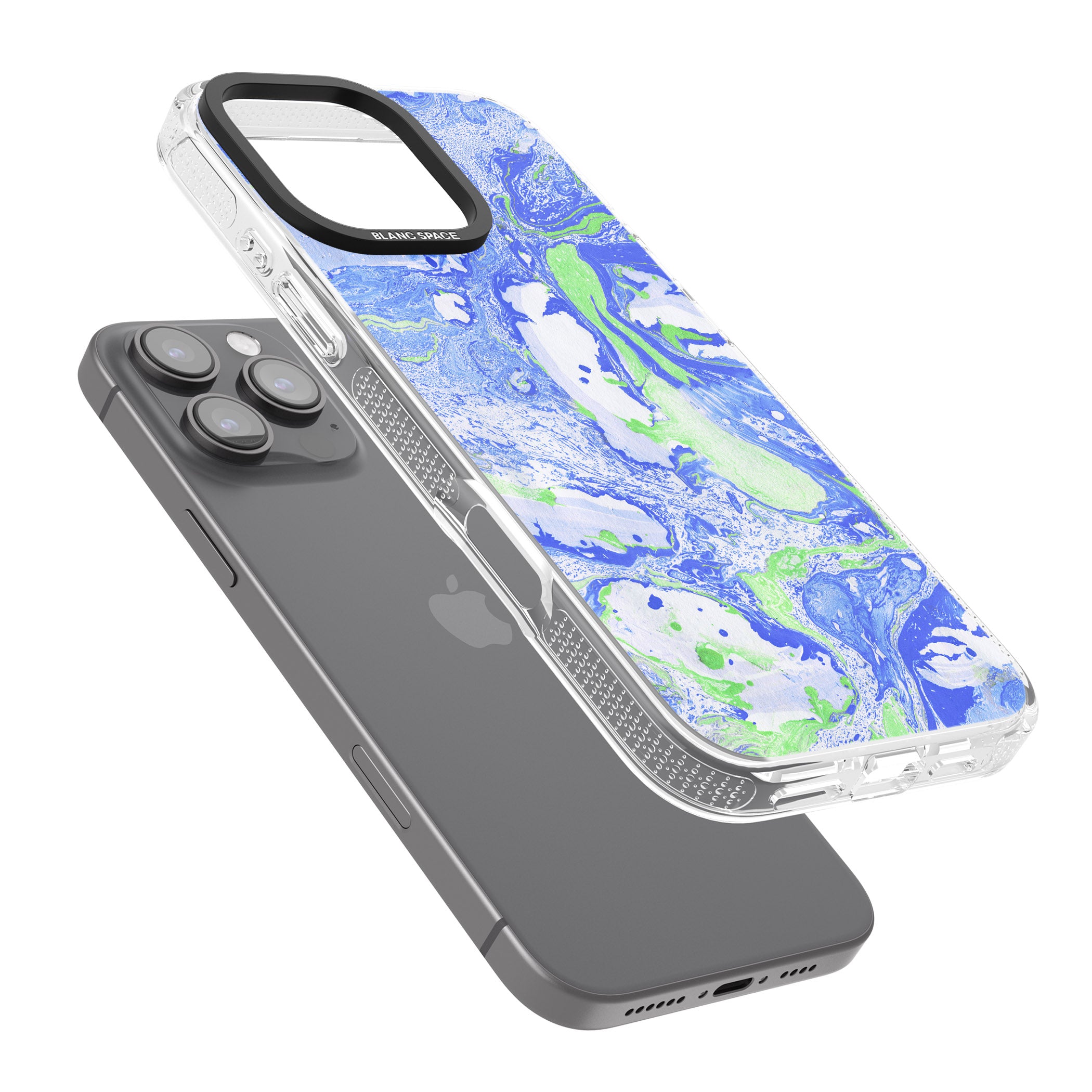 Dark Blue & Green Marbled Paper Pattern iPhone 16 Pro Max / 16 Pro Clear Case Impact Air - Blanc Space