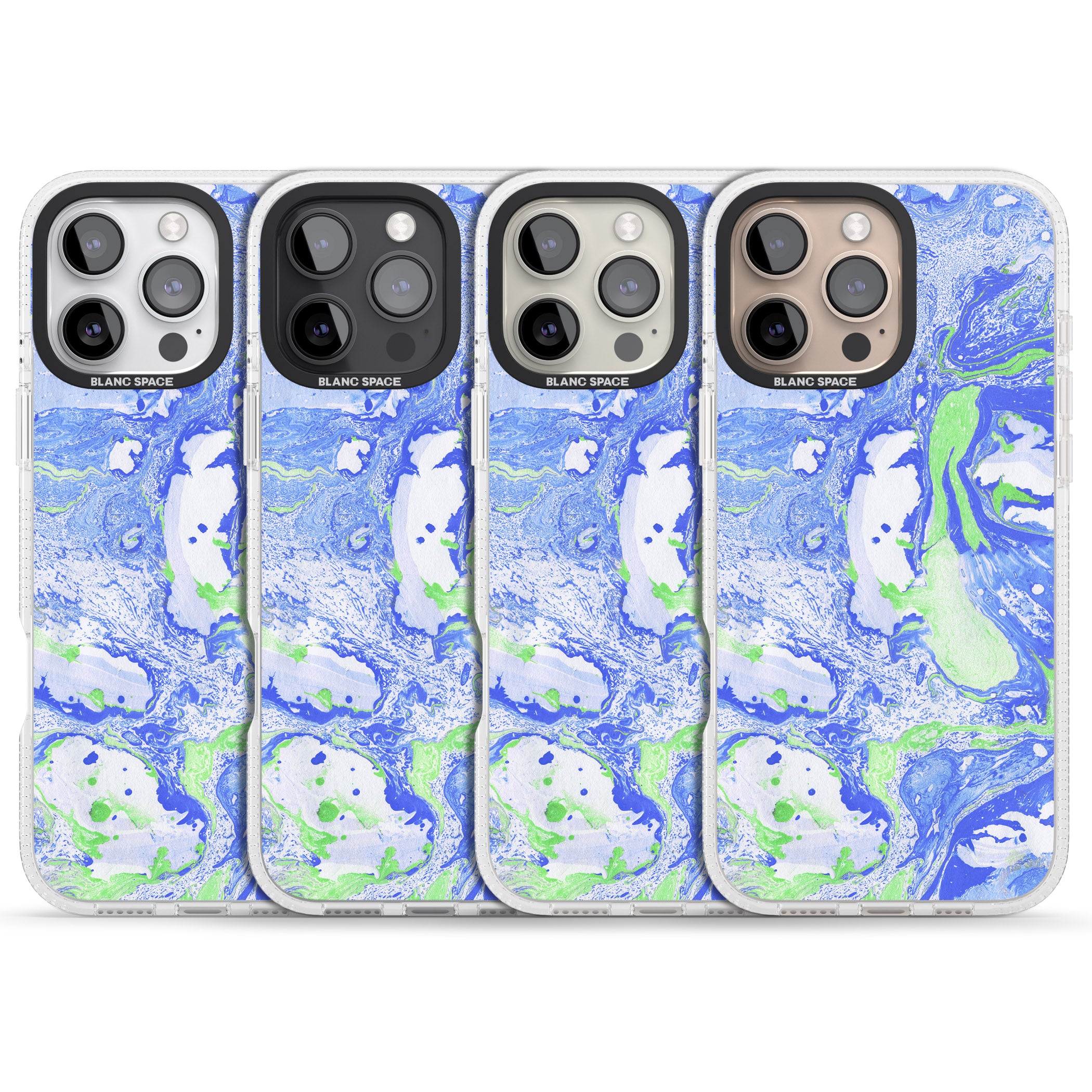Dark Blue & Green Marbled Paper Pattern iPhone 16 Pro Max / 16 Pro Clear Case Impact Air - Blanc Space
