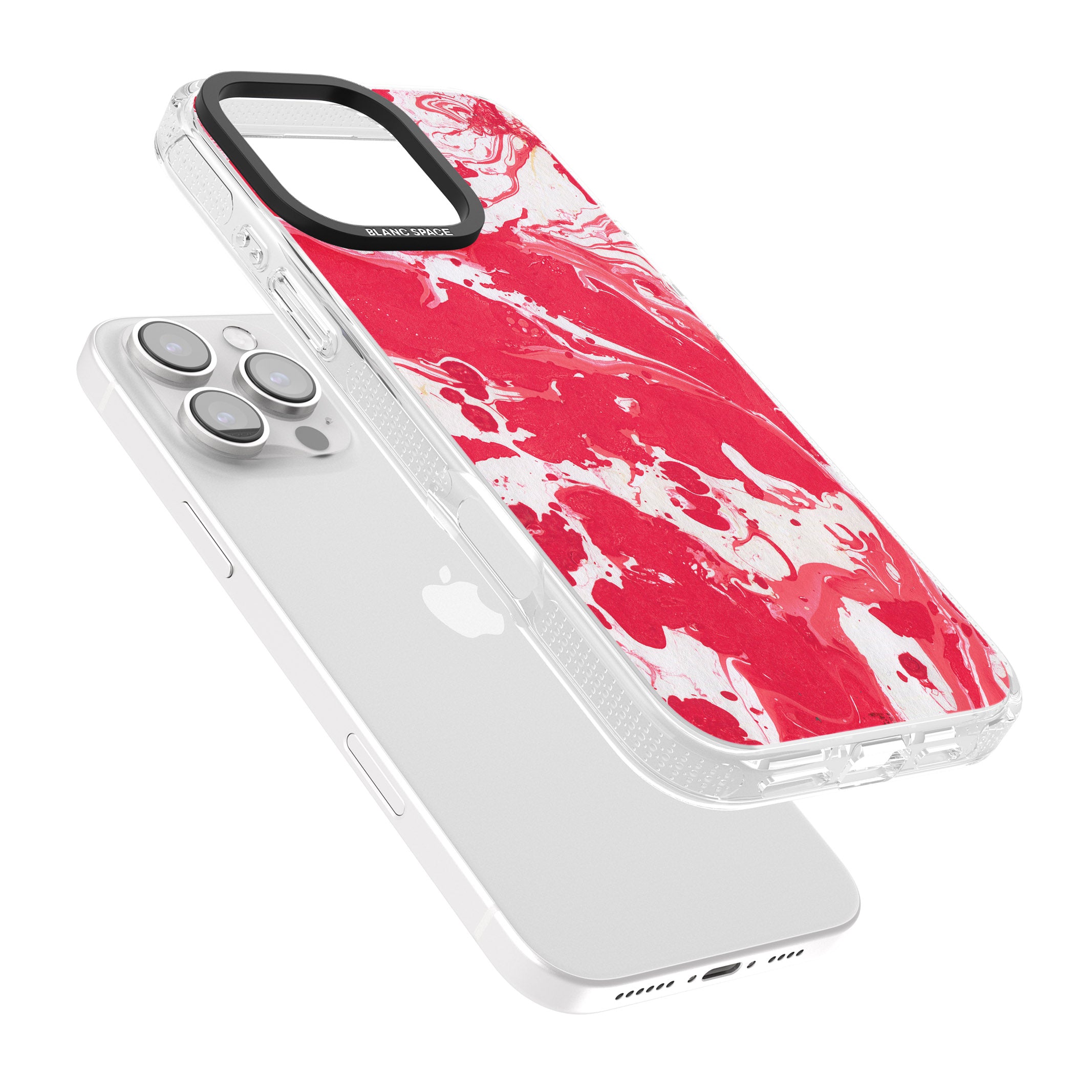 Red & White - Marbled Paper iPhone 16 Pro Max / 16 Pro Clear Case Impact Air - Blanc Space