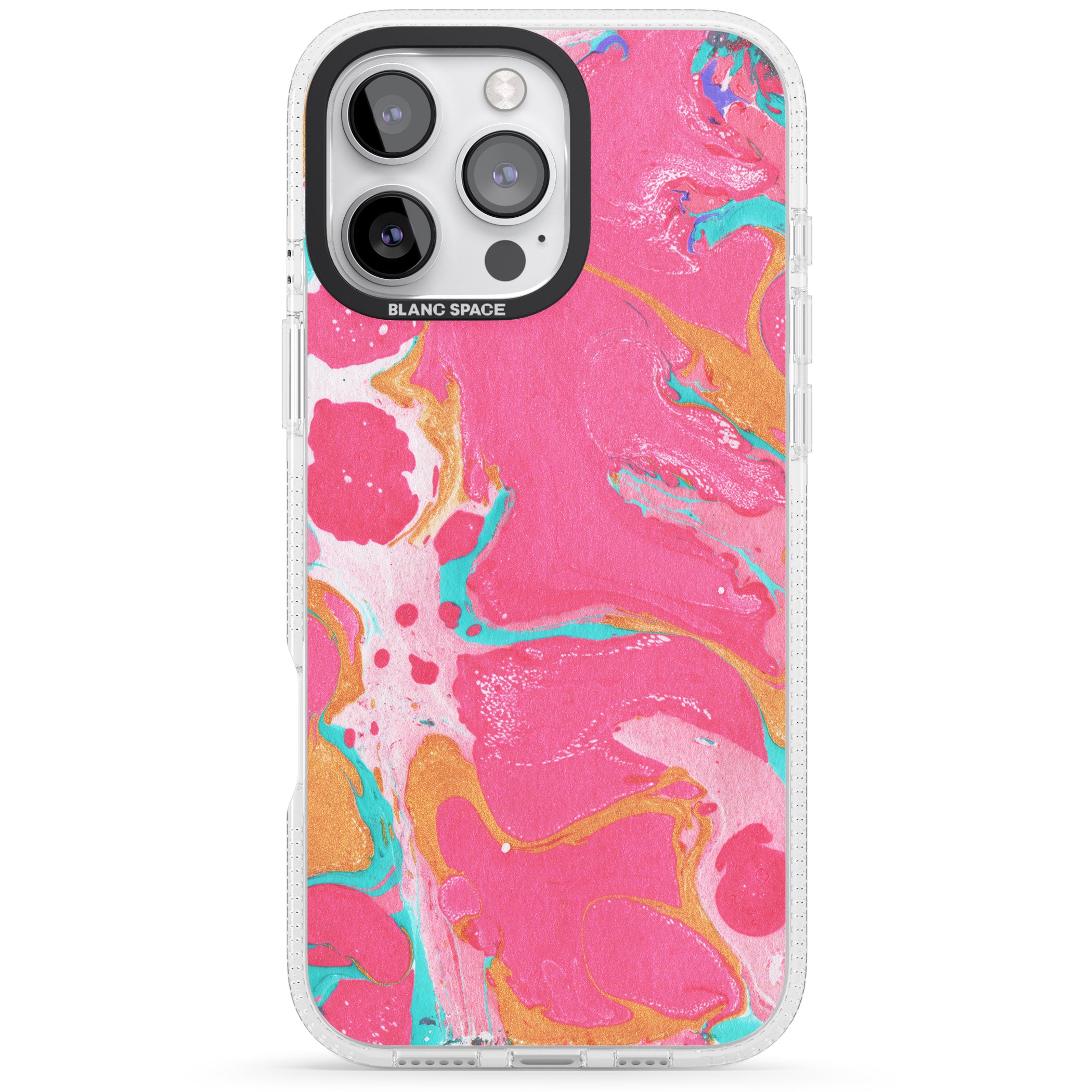 Pink, Orange & Turquoise Marbled Paper Pattern iPhone 16 Pro Max / 16 Pro Clear Case Impact Air - Blanc Space