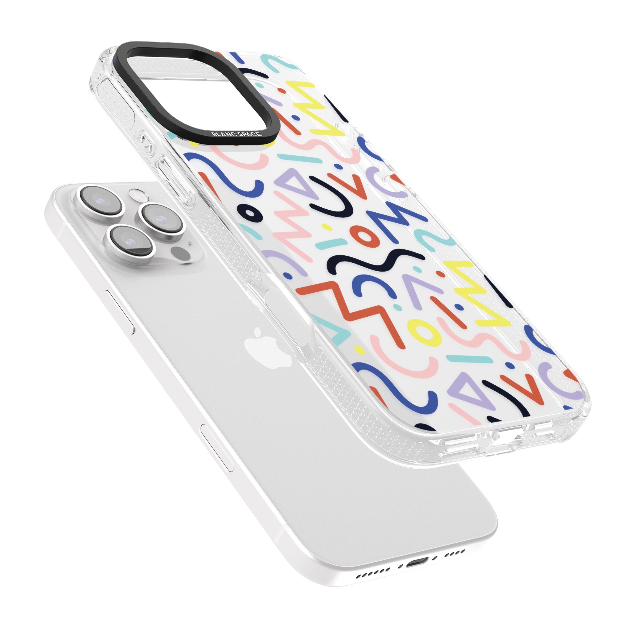Colourful Squiggles Memphis Retro Pattern Design iPhone 16 Pro Max / 16 Pro Clear Case Impact Air - Blanc Space