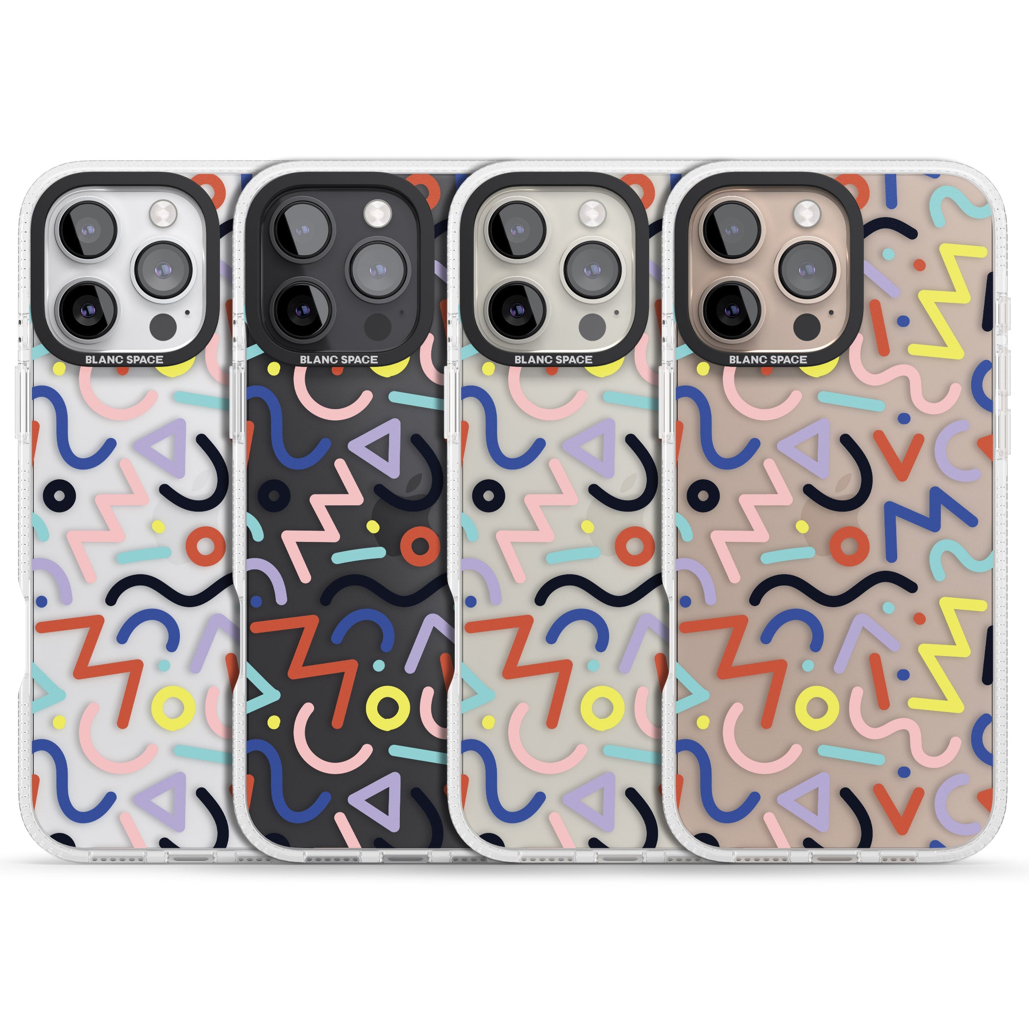 Colourful Squiggles Memphis Retro Pattern Design iPhone 16 Pro Max / 16 Pro Clear Case Impact Air - Blanc Space