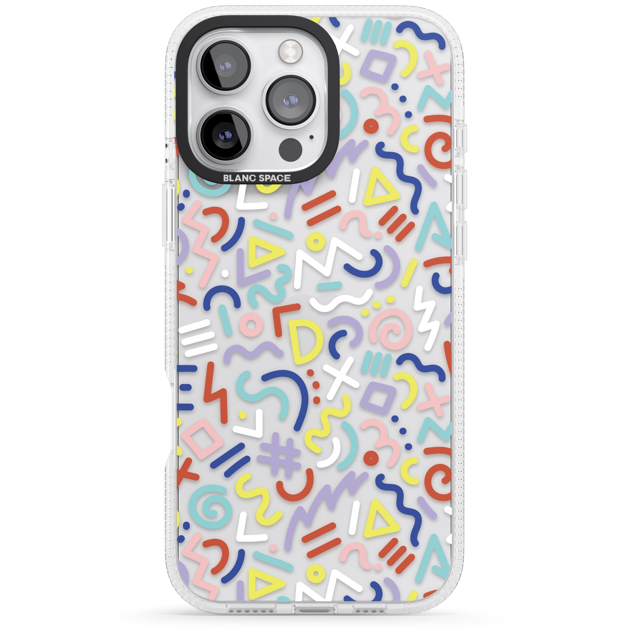 Colourful Mixed Shapes Retro Pattern Design iPhone 16 Pro Max / 16 Pro Clear Case Impact Air - Blanc Space