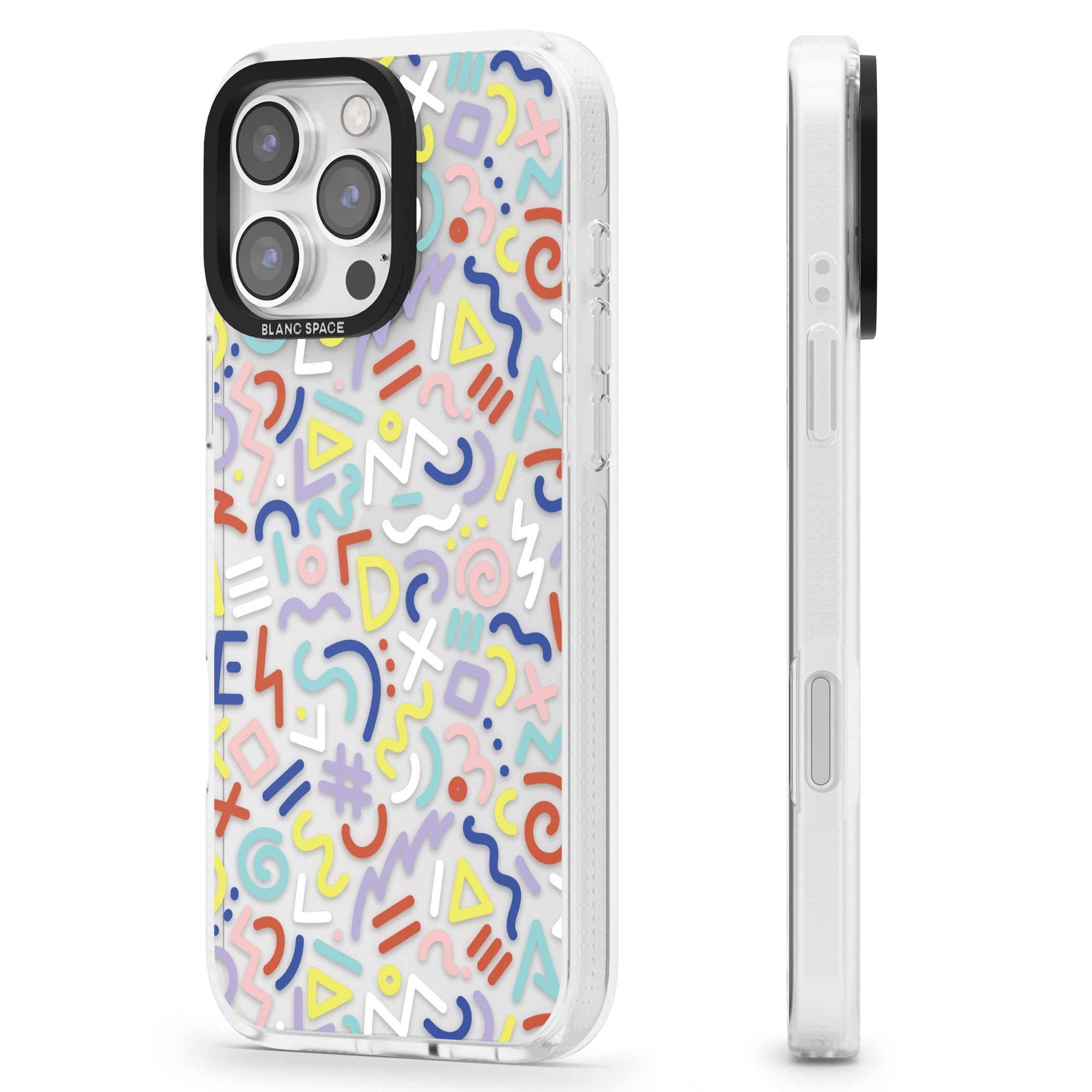 Colourful Mixed Shapes Retro Pattern Design iPhone 16 Pro Max / 16 Pro Clear Case Impact Air - Blanc Space