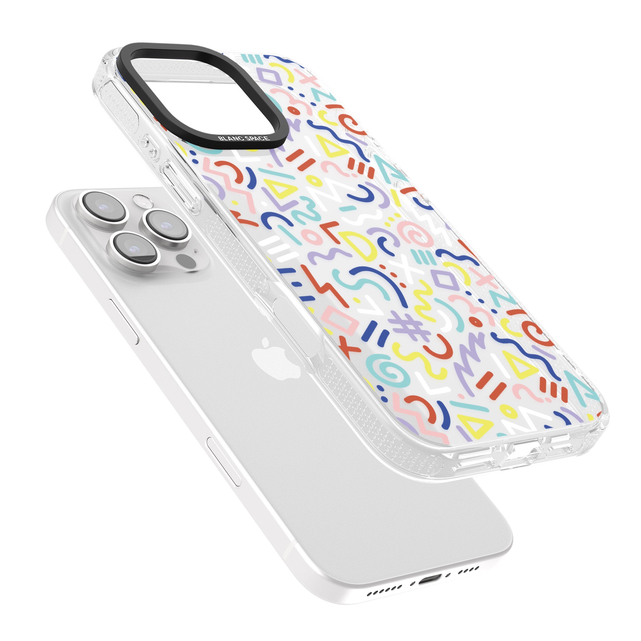 Colourful Mixed Shapes Retro Pattern Design iPhone 16 Pro Max / 16 Pro Clear Case Impact Air - Blanc Space