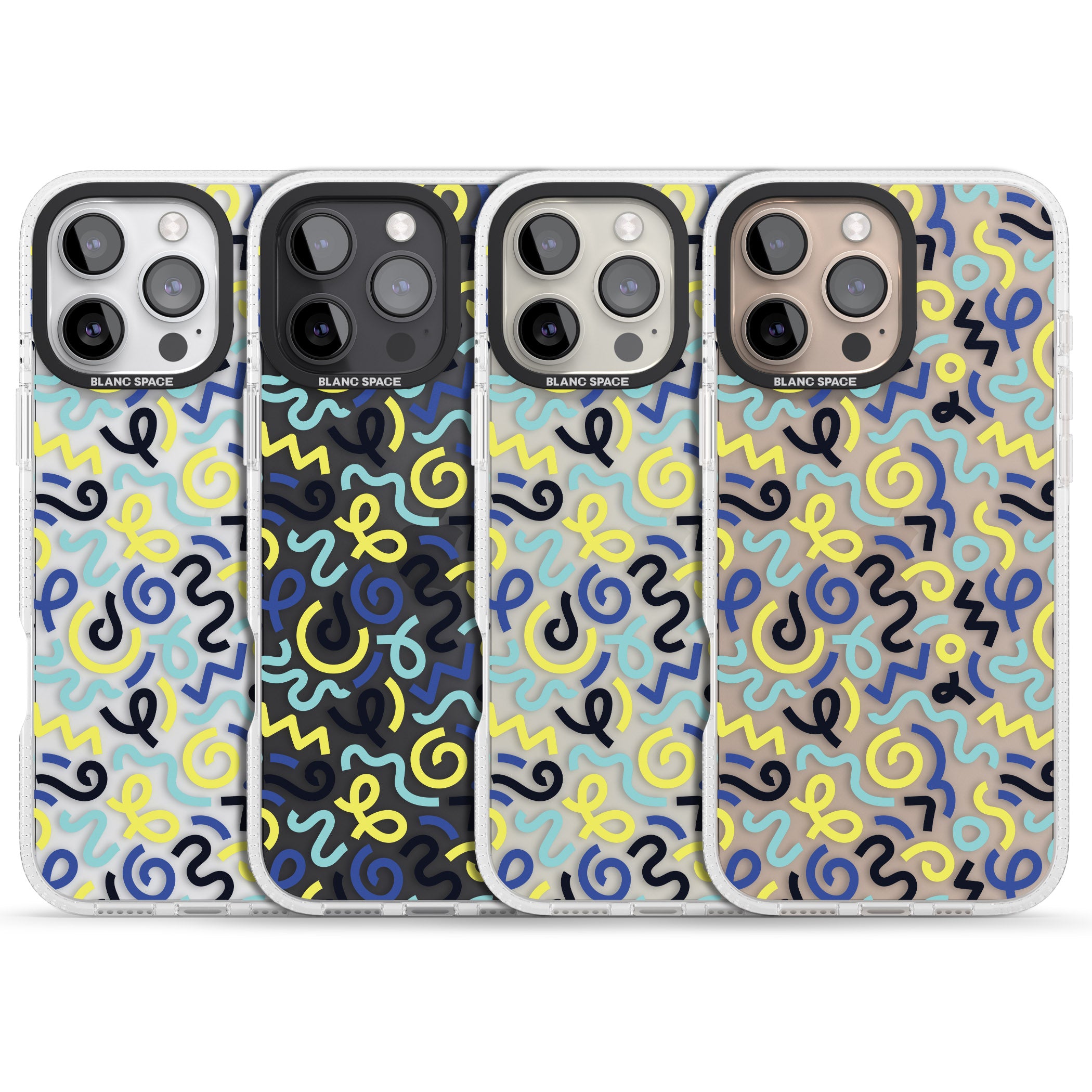 Blue & Yellow Shapes Memphis Retro Pattern Design iPhone 16 Pro Max / 16 Pro Clear Case Impact Air - Blanc Space