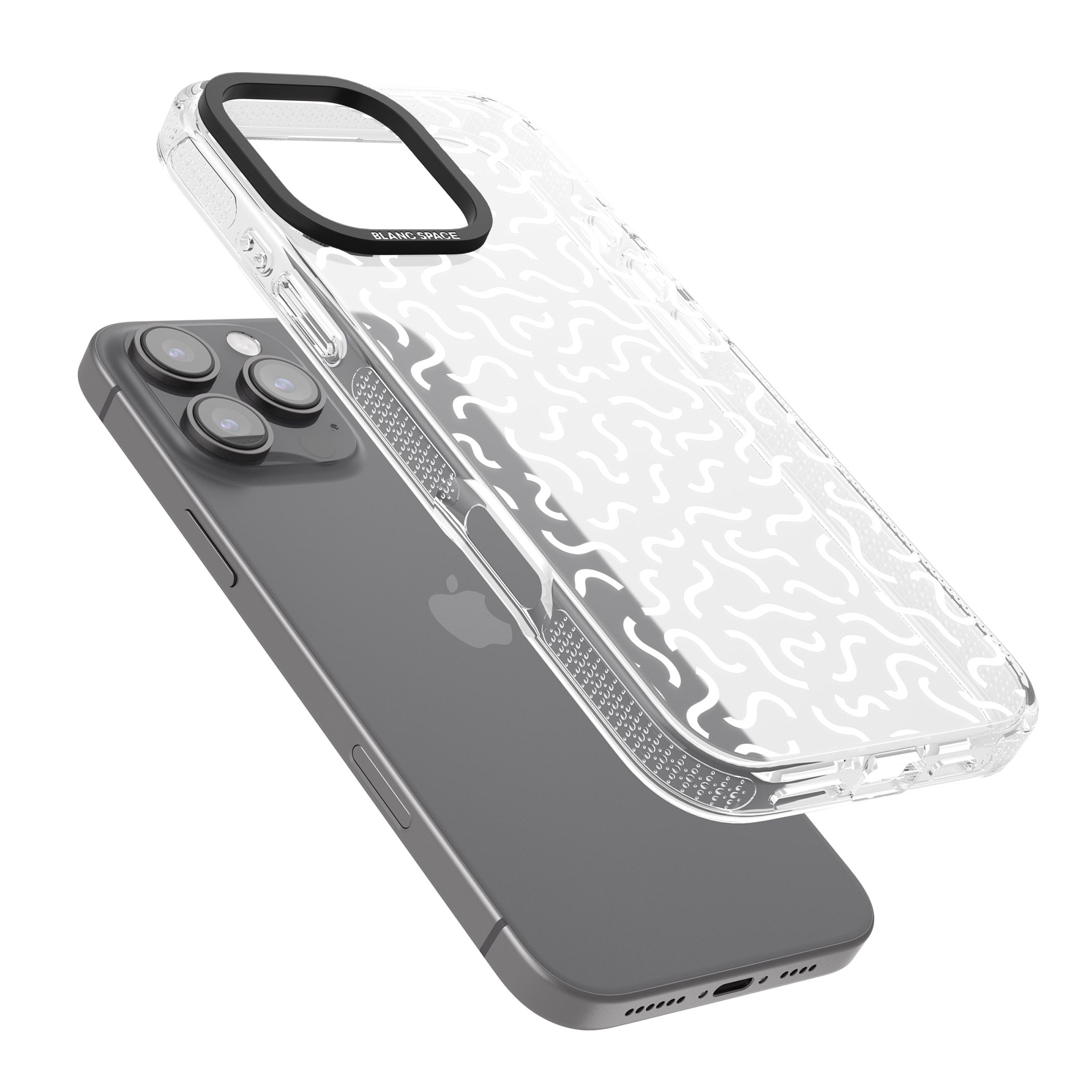 White Wavy Squiggles Memphis Retro Pattern Design iPhone 16 Pro Max / 16 Pro Clear Case Impact Air - Blanc Space